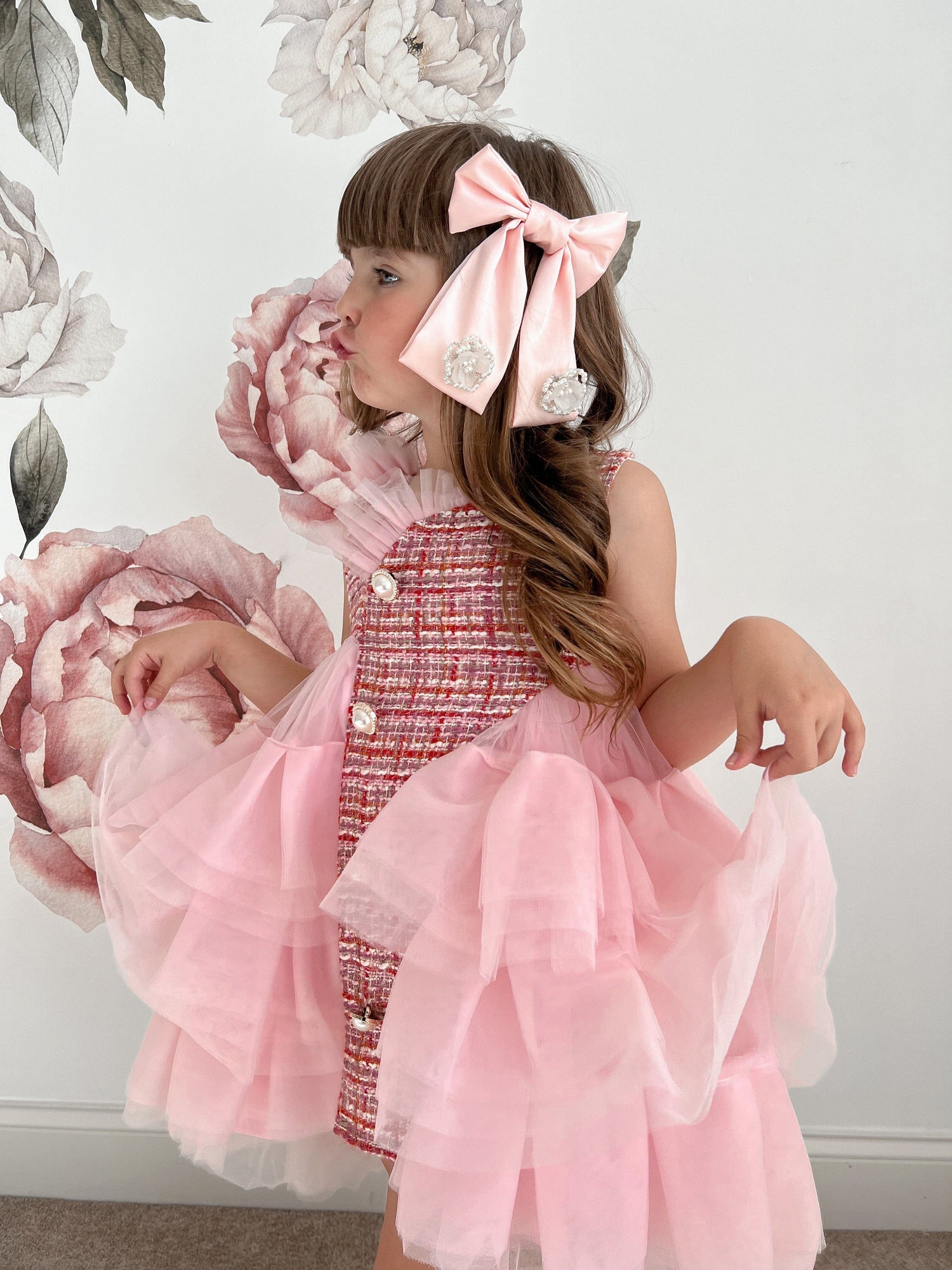 Anise Satin Embroidered Hair Bows | Ballet Pink