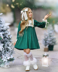 Baby Girls | Everly Damask Velour Dress | Green