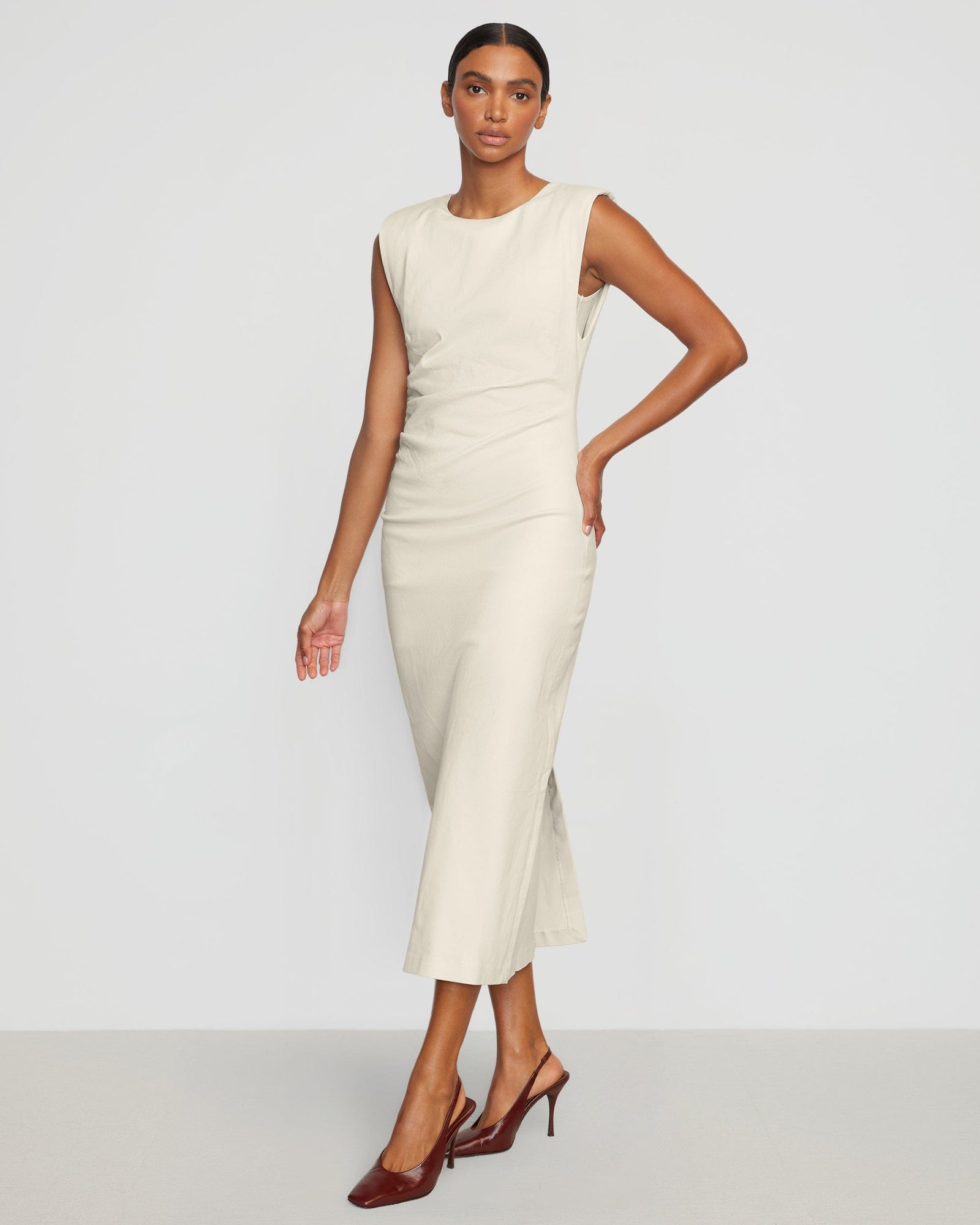 Iman Split-Hem Cotton Twill Dress | Cream