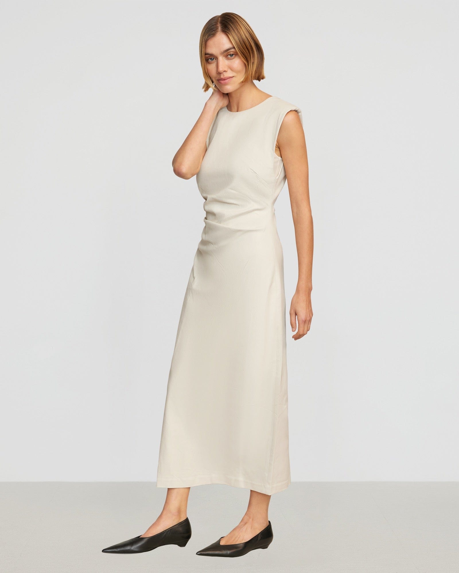 Iman Split-Hem Cotton Twill Dress | Cream