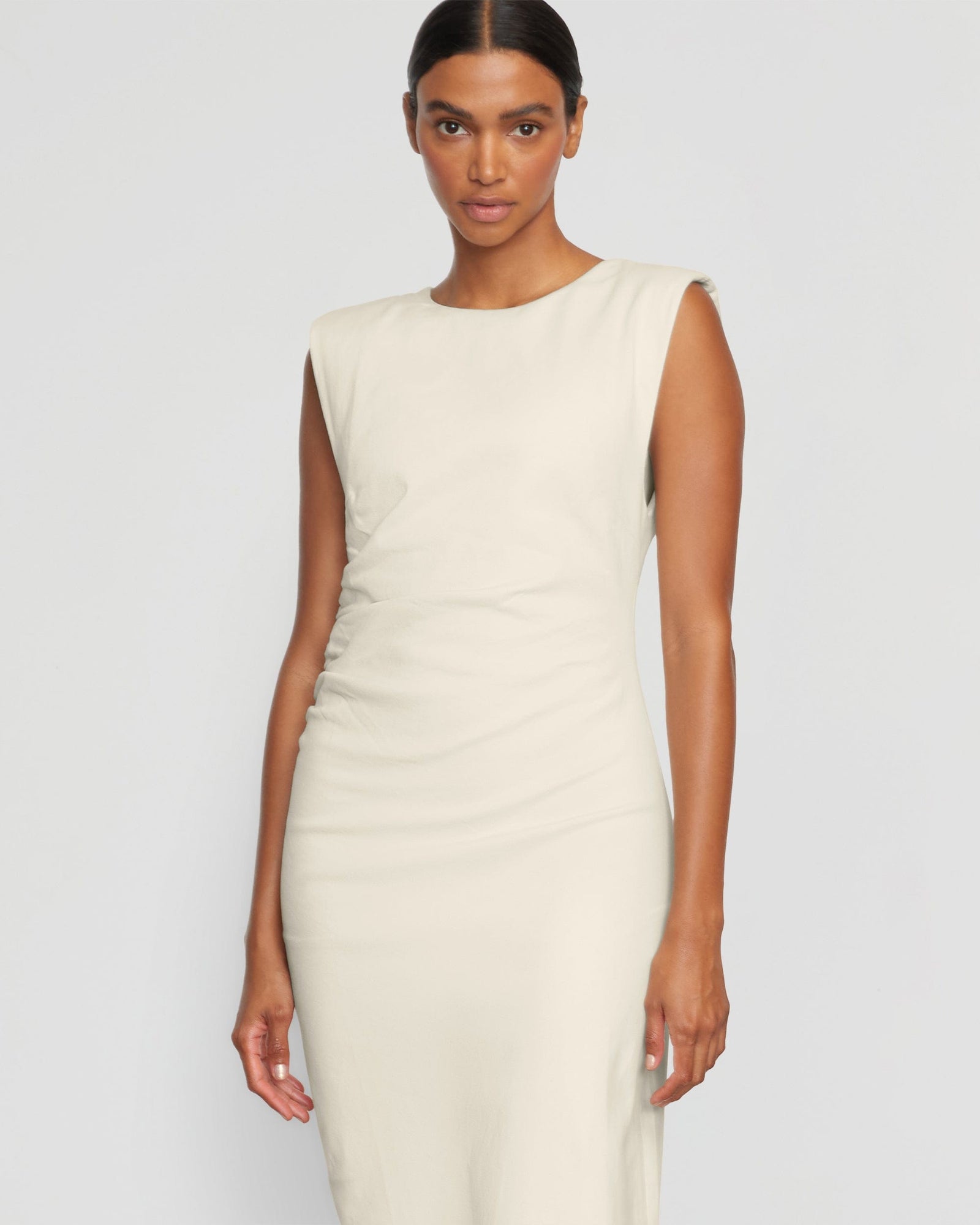 Iman Split-Hem Cotton Twill Dress | Cream