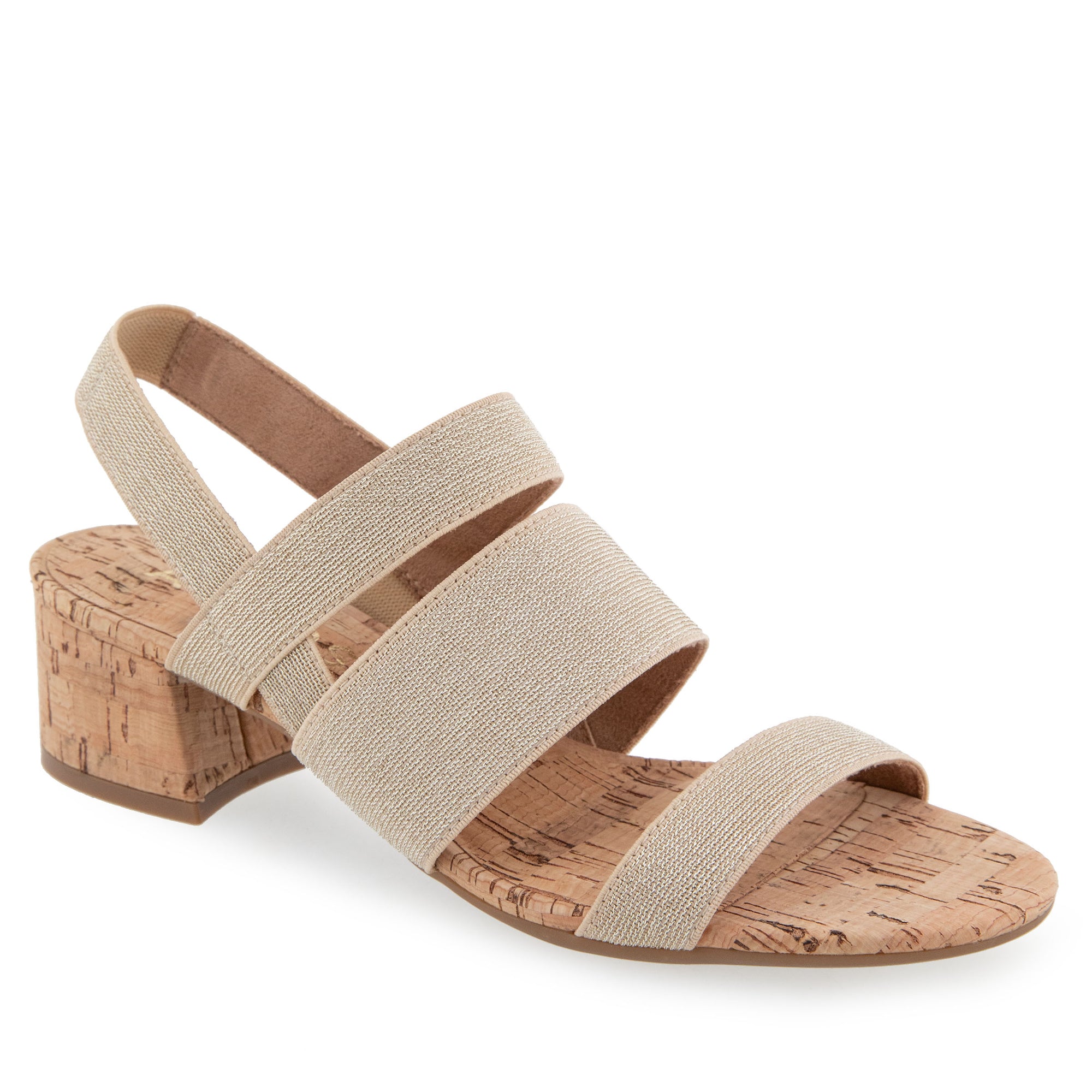 Chara Sandal Dress Block Heel | Gold Metallic Elastic Fabric