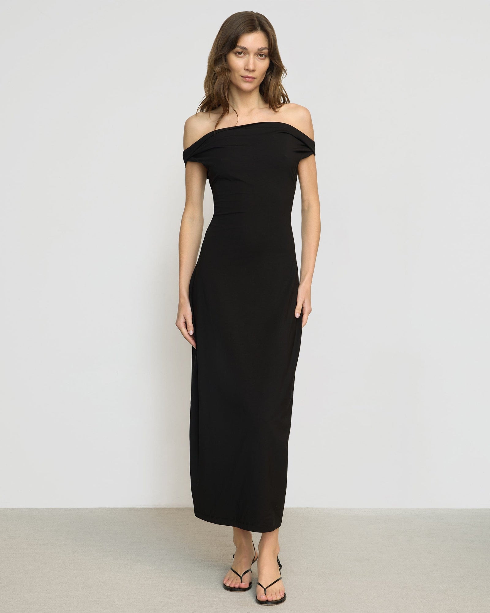 Iryna Asymmetric Off-Shoulder Dress | Black