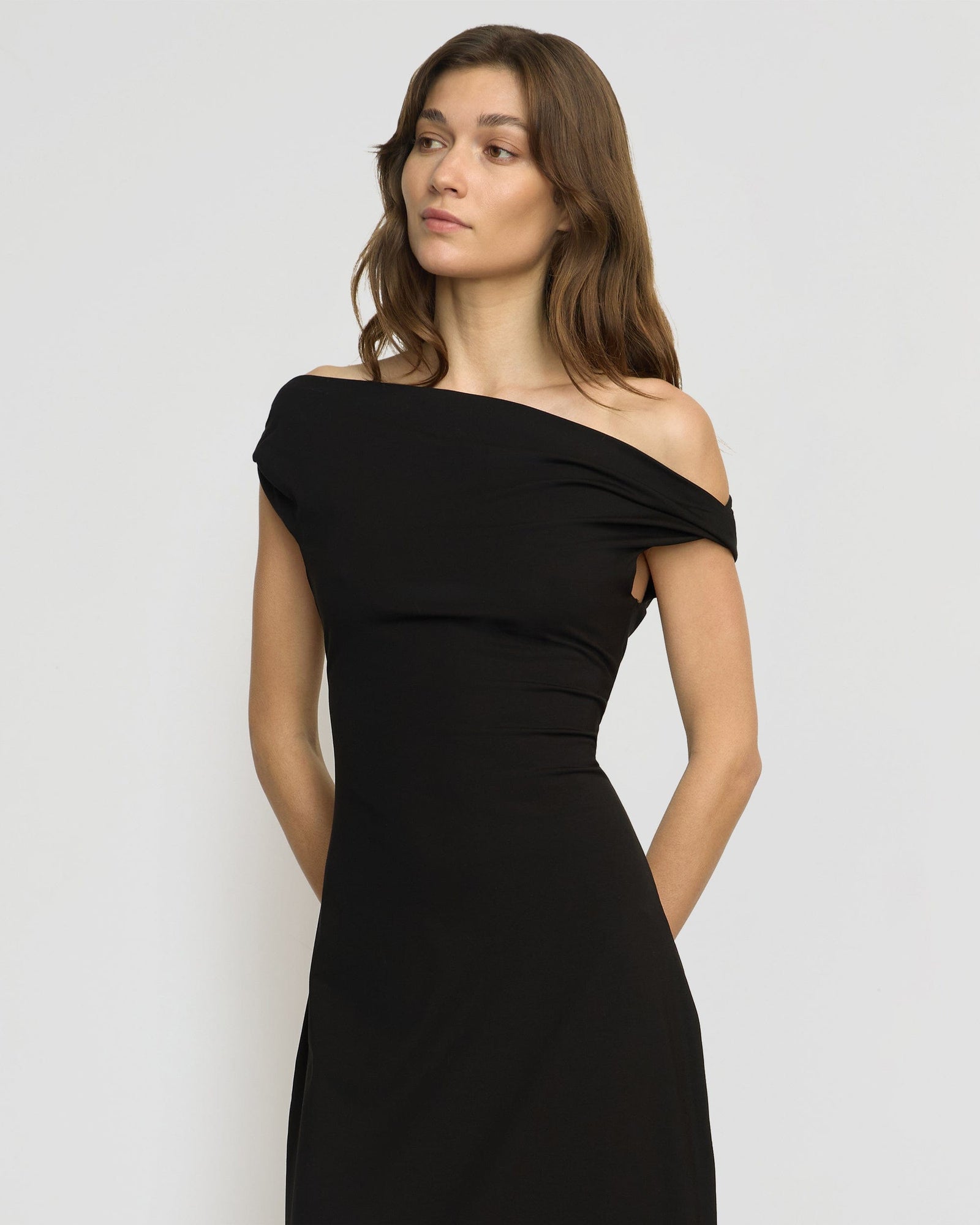 Iryna Asymmetric Off-Shoulder Dress | Black