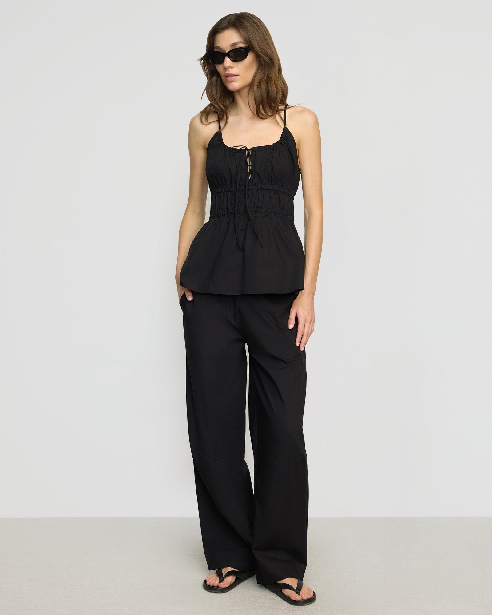 Jamila Organic Cotton Ruched Cami | Black