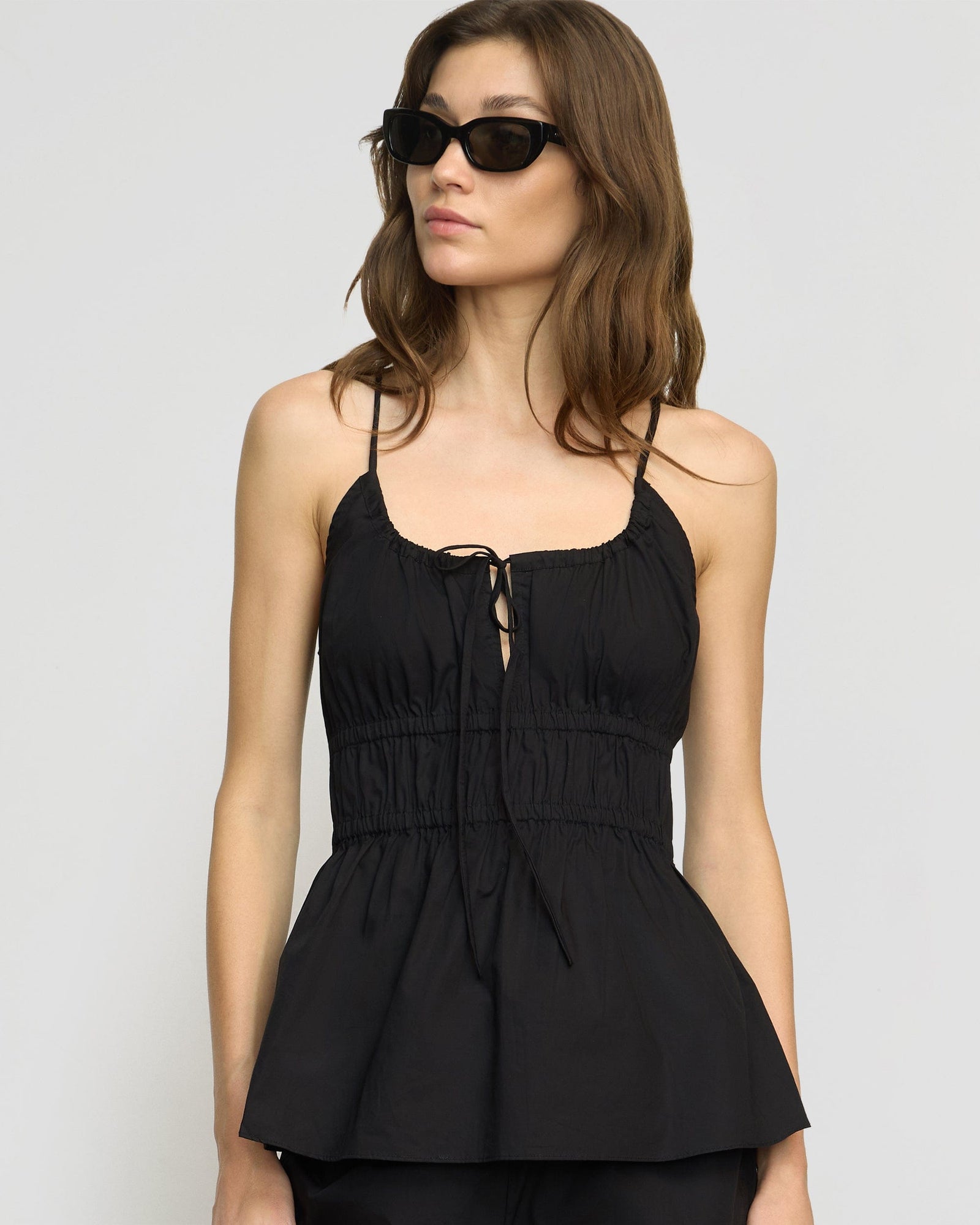 Jamila Organic Cotton Ruched Cami | Black