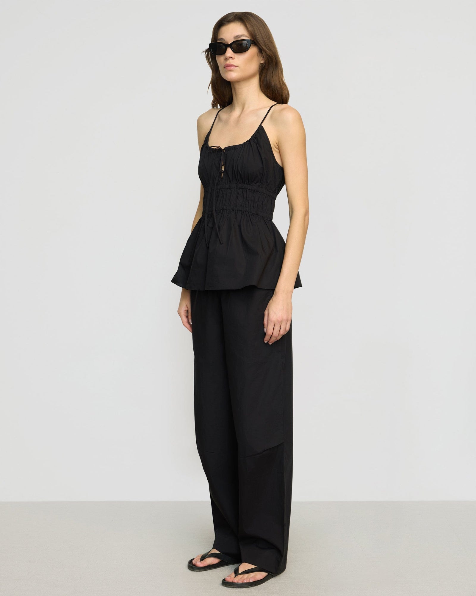Jamila Organic Cotton Ruched Cami | Black