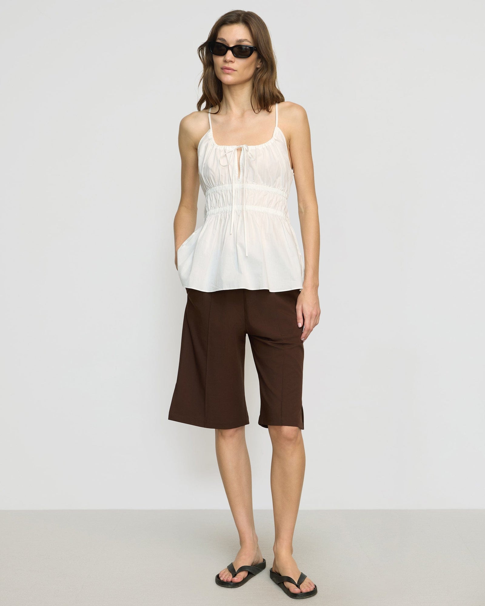 Jamila Organic Cotton Semi-Sheer Ruched Cami | Soft White