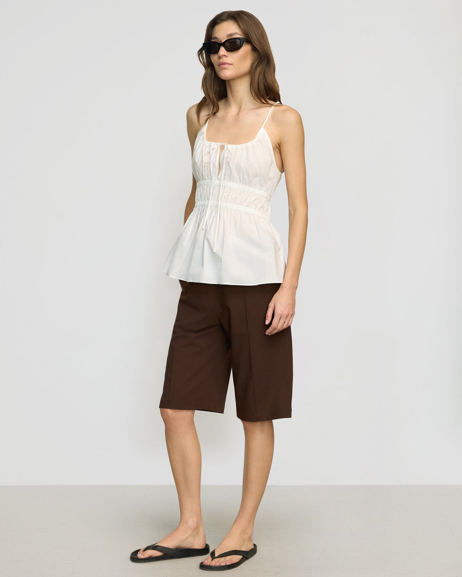 Jamila Organic Cotton Semi-Sheer Ruched Cami | Soft White