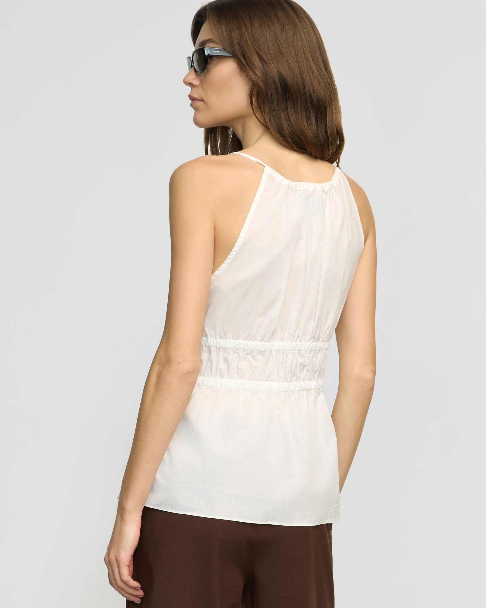 Jamila Organic Cotton Semi-Sheer Ruched Cami | Soft White