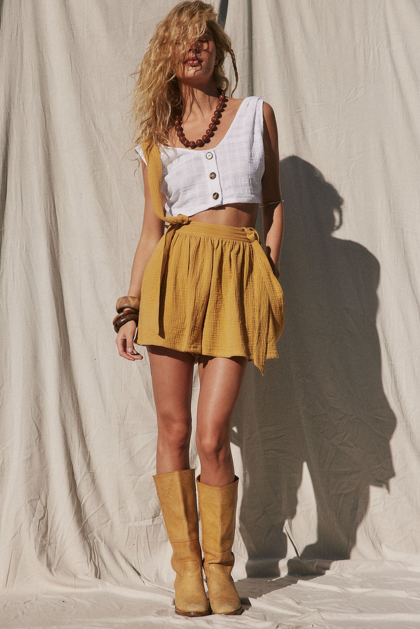 Athena Overall Shorts | Honey Gold