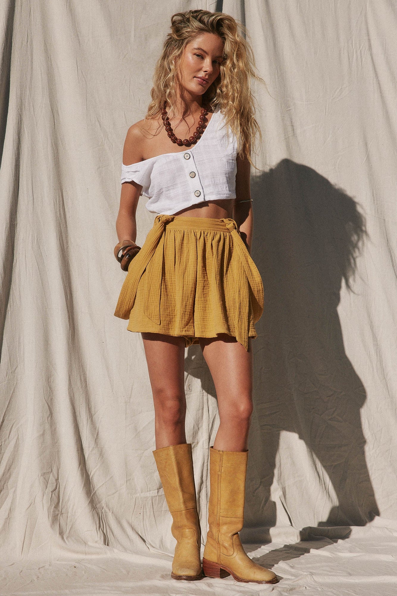 Athena Overall Shorts | Honey Gold
