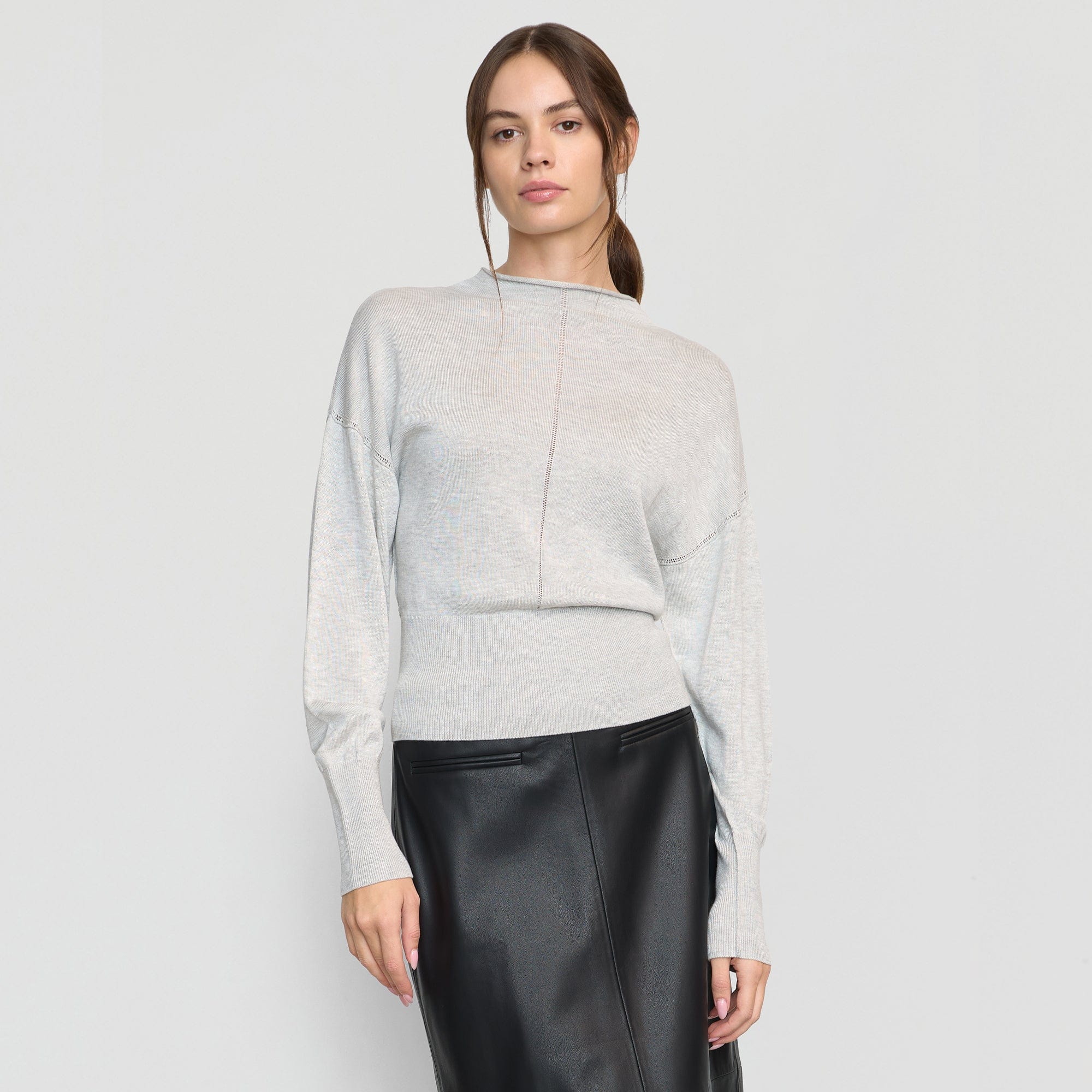 Jillian Pointelle Tencel-Wool Sweater | Light Grey