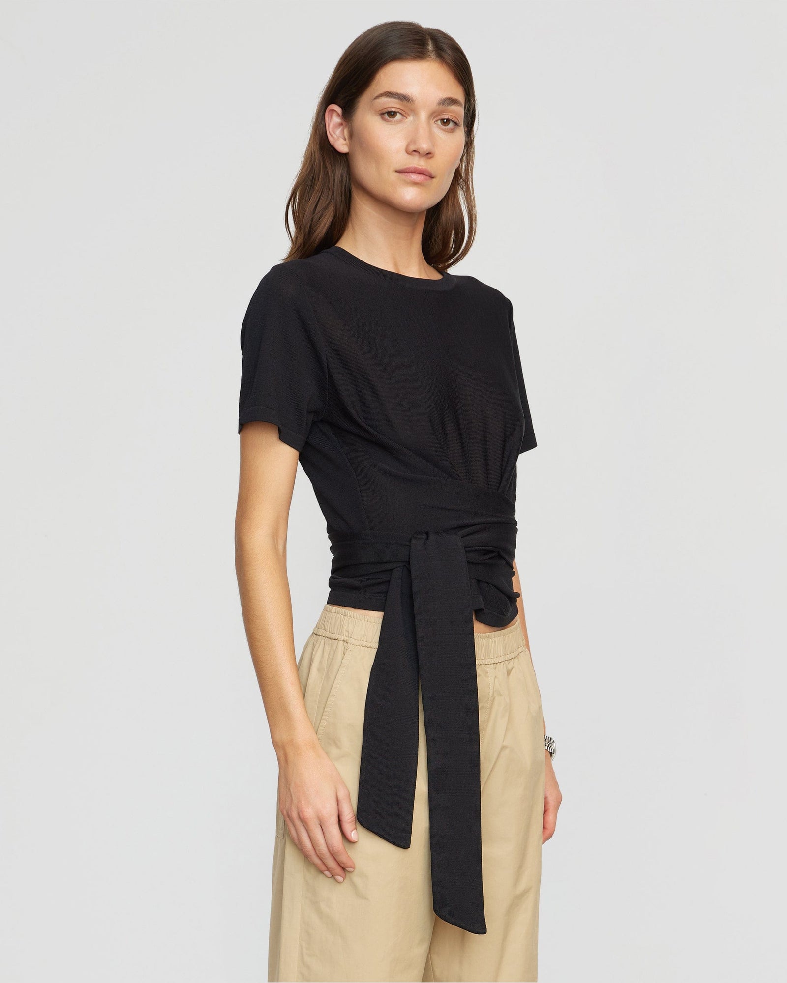 Jude Cropped Tie-Front Top | Black