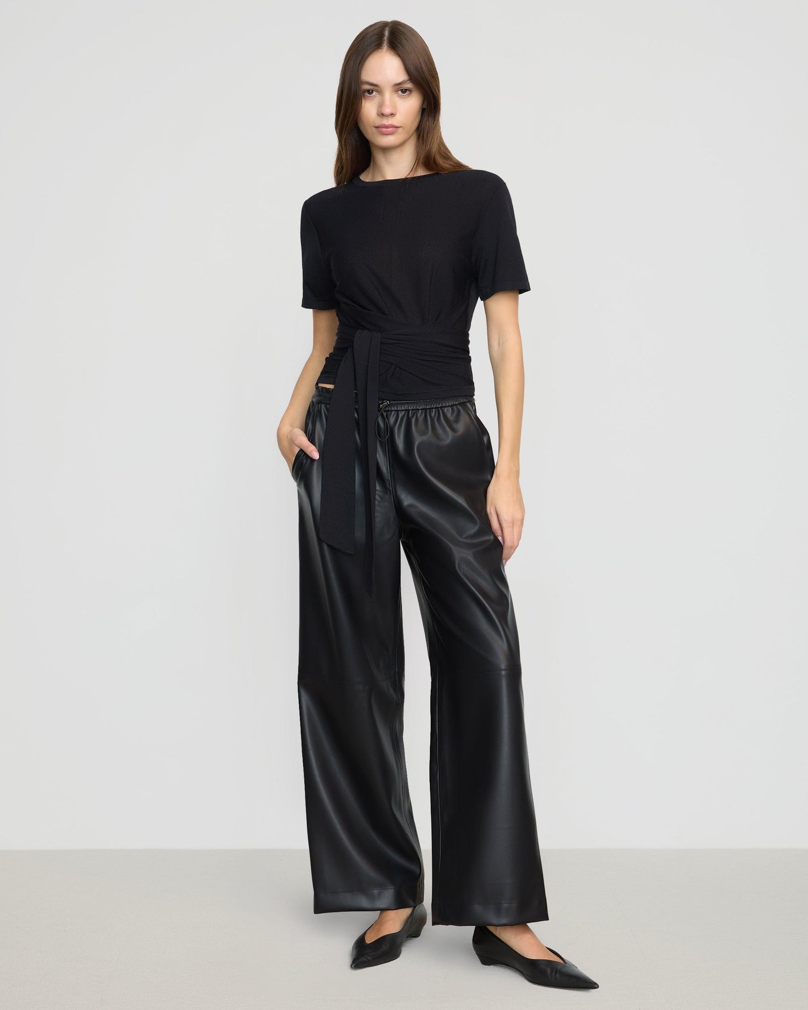 Jude Cropped Tie-Front Top | Black