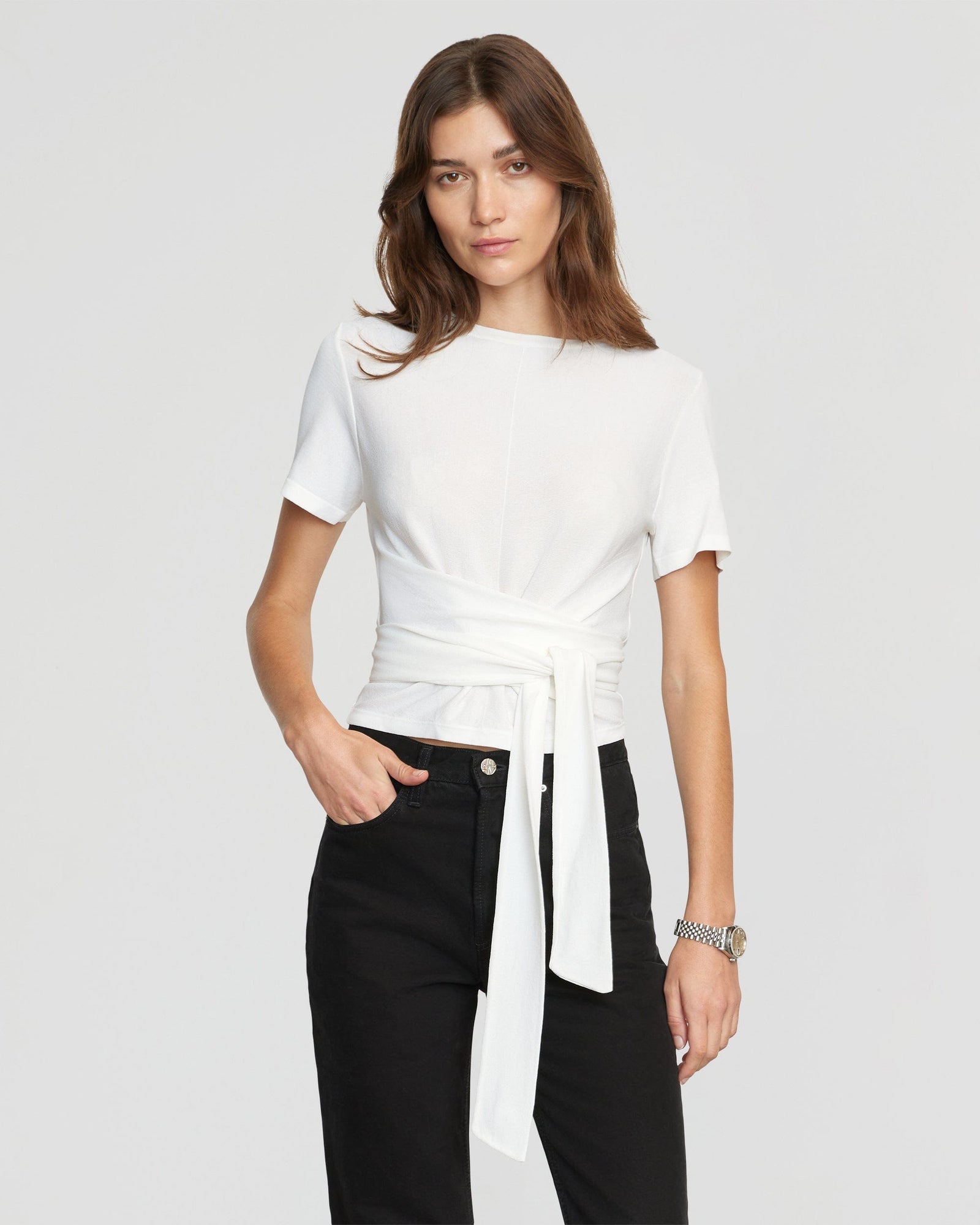 Jude Cropped Tie-Front Top | White
