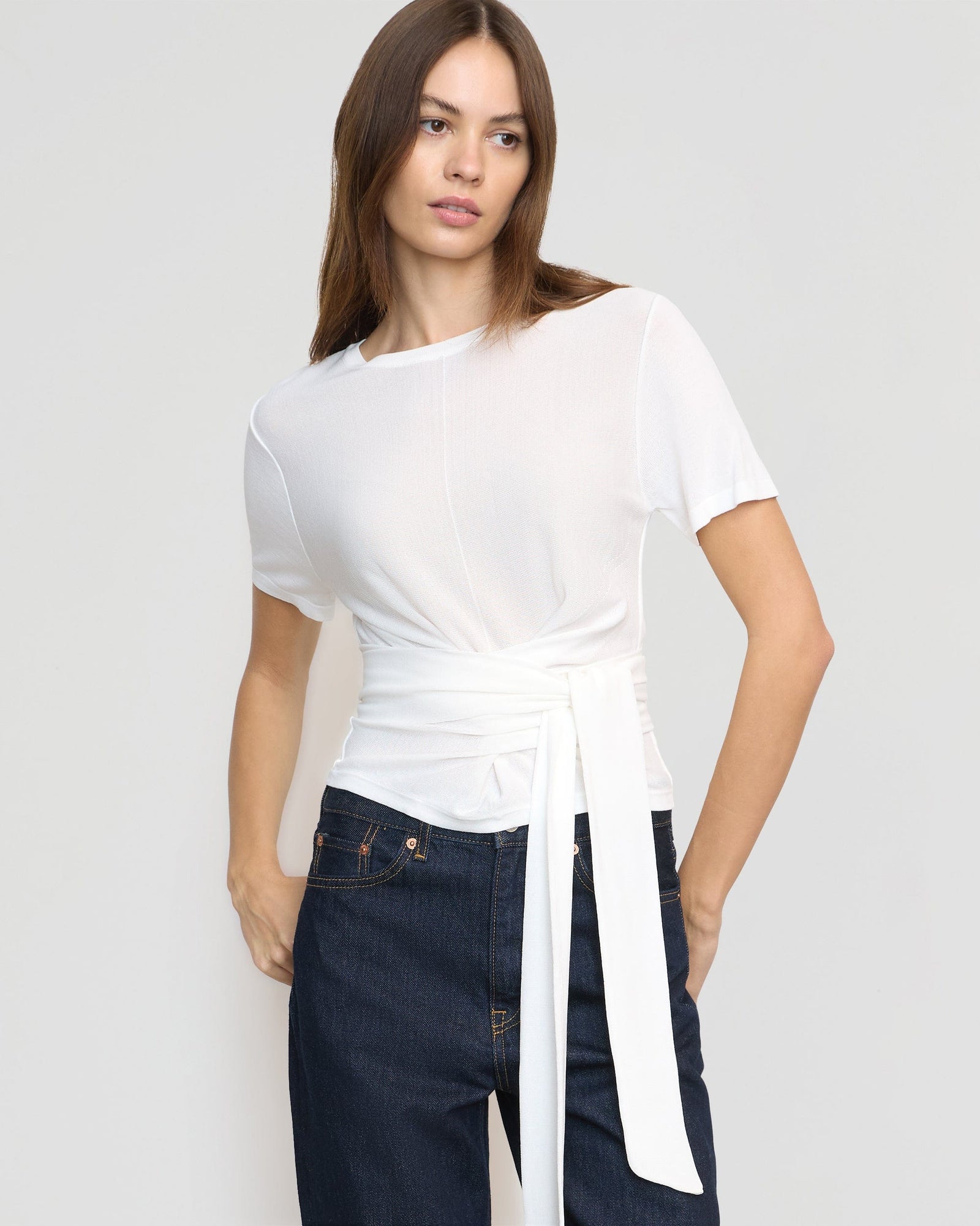 Jude Cropped Tie-Front Top | White