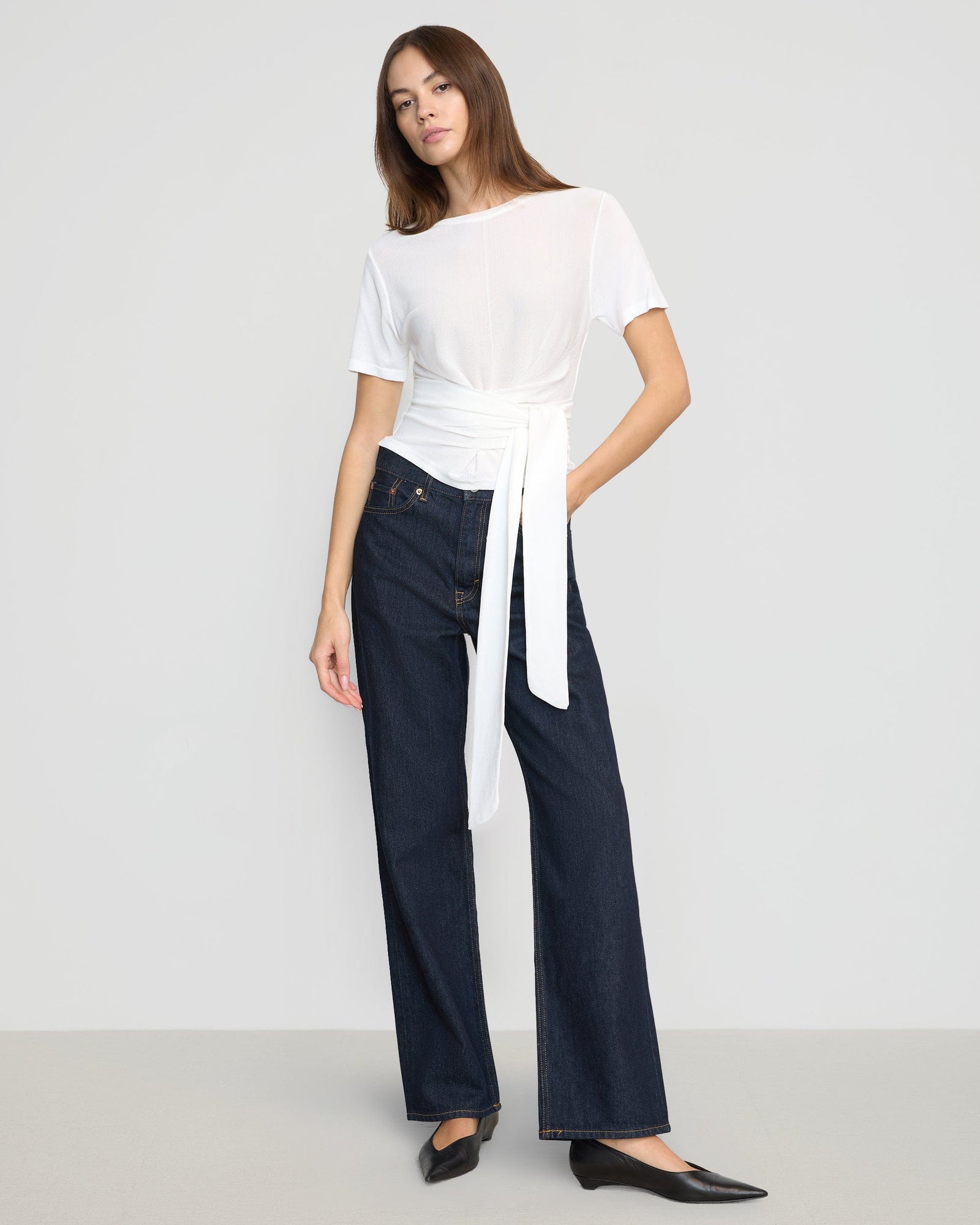Jude Cropped Tie-Front Top | White