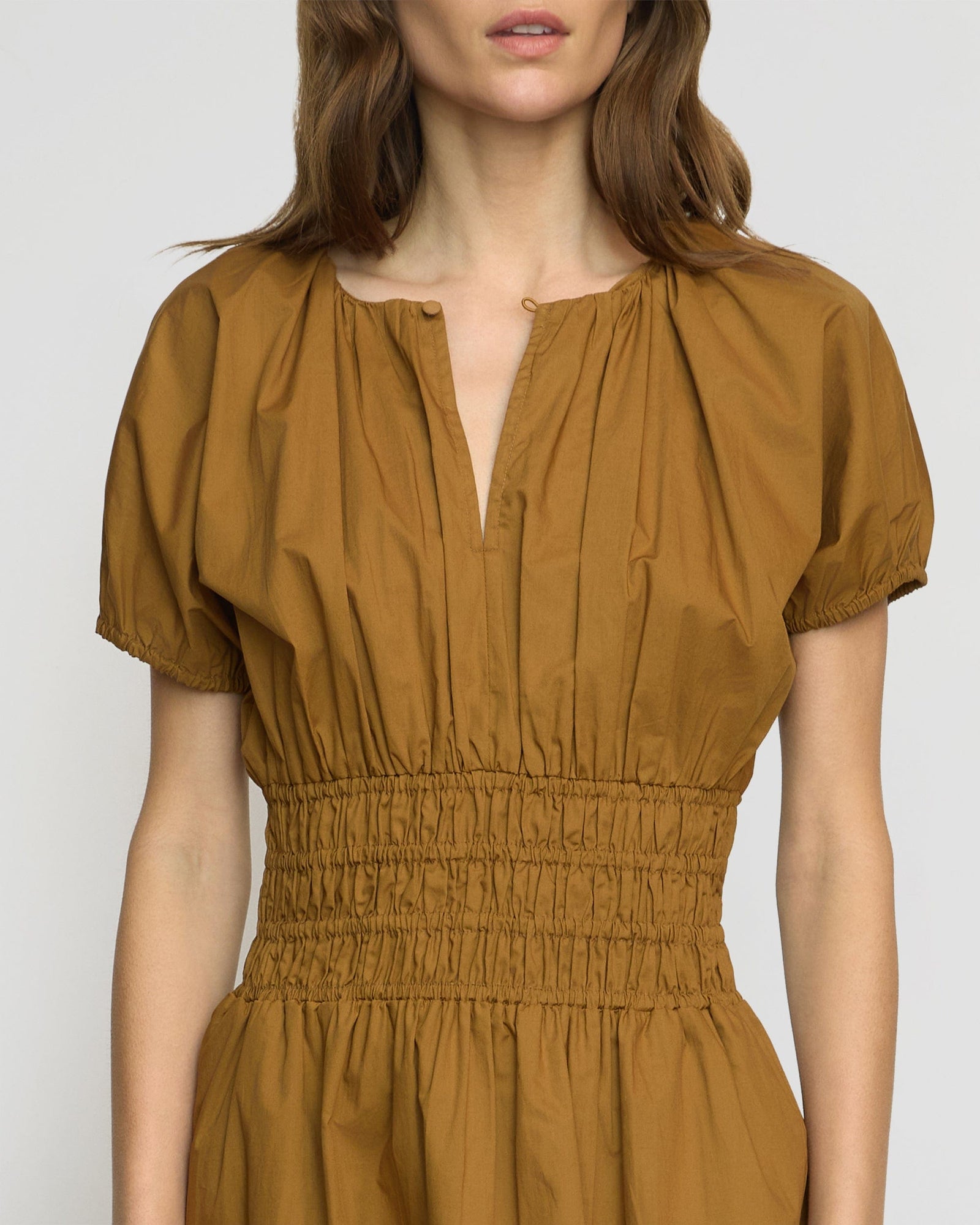Kaci Cinched-Waist Organic Cotton Dress | Light Ochre