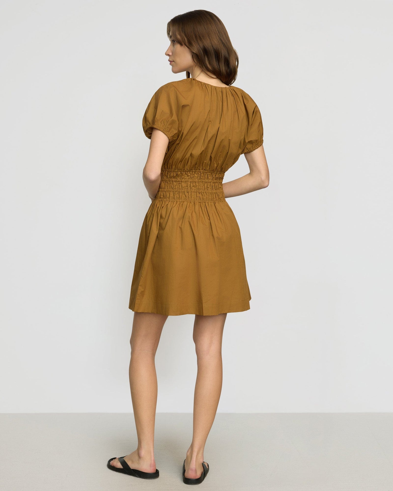 Kaci Cinched-Waist Organic Cotton Dress | Light Ochre