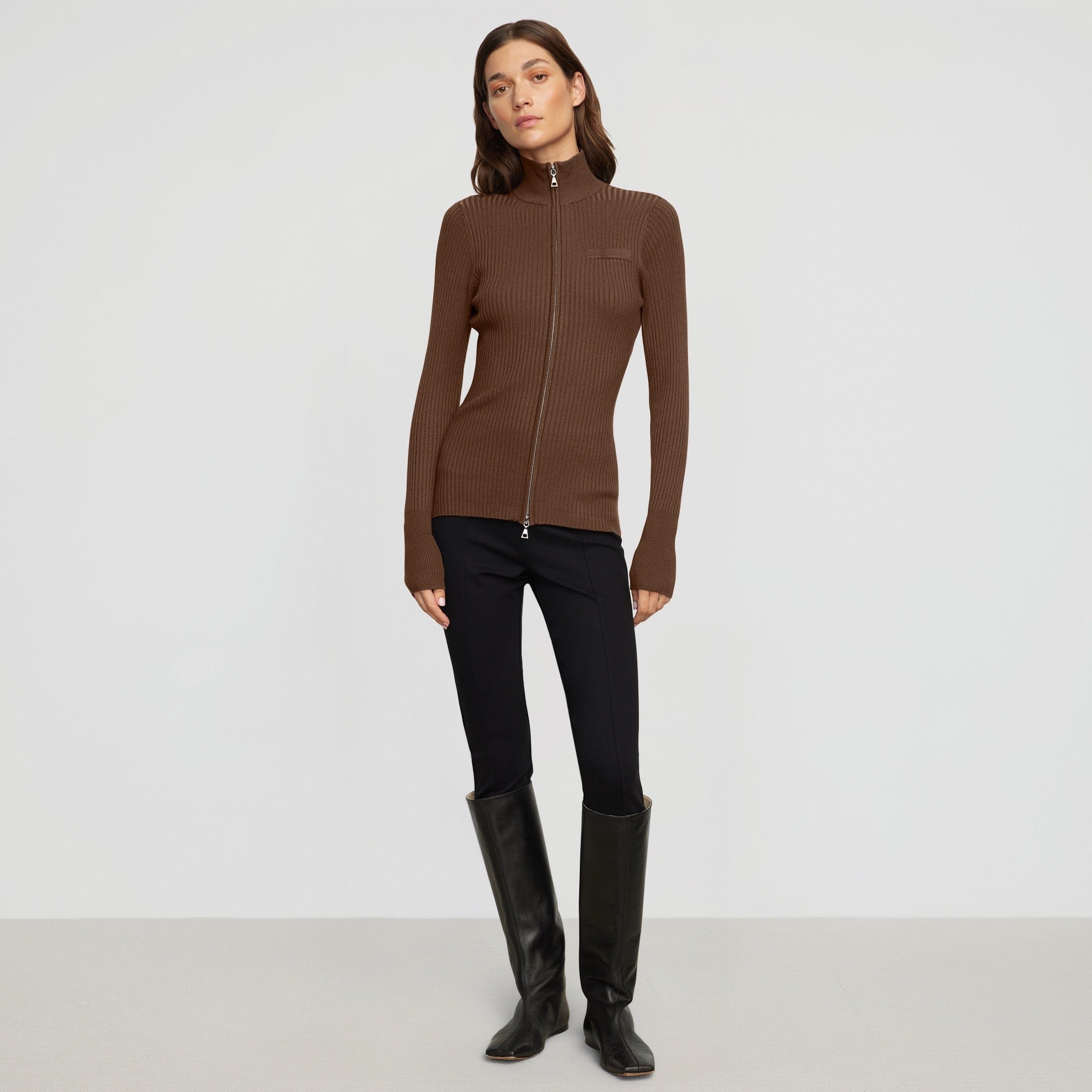 Renee | Kaine Ribbed Two-Way Zip Sweater in Size Small