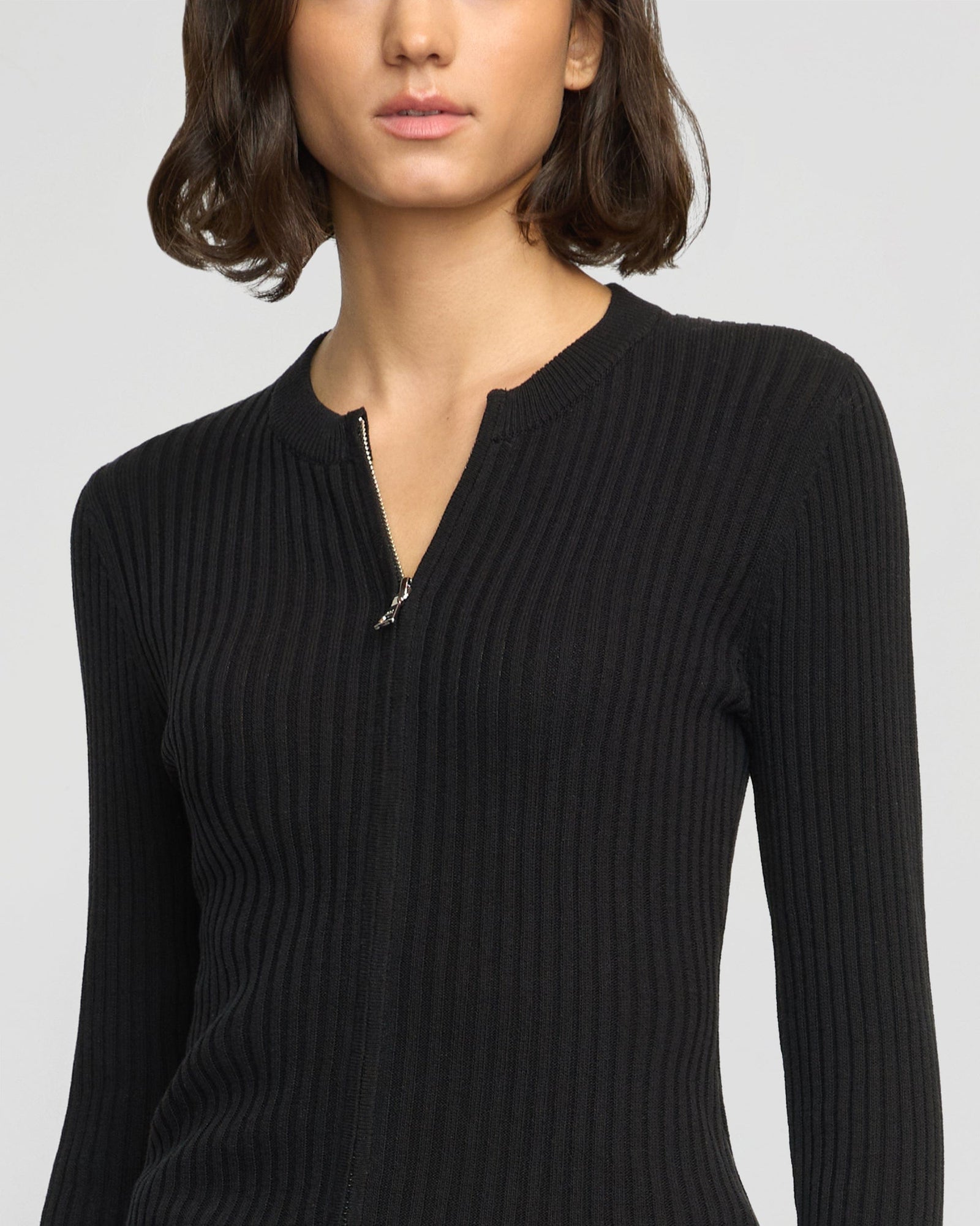 Kayla Ribbed Two-Way Zip Sweater | Black