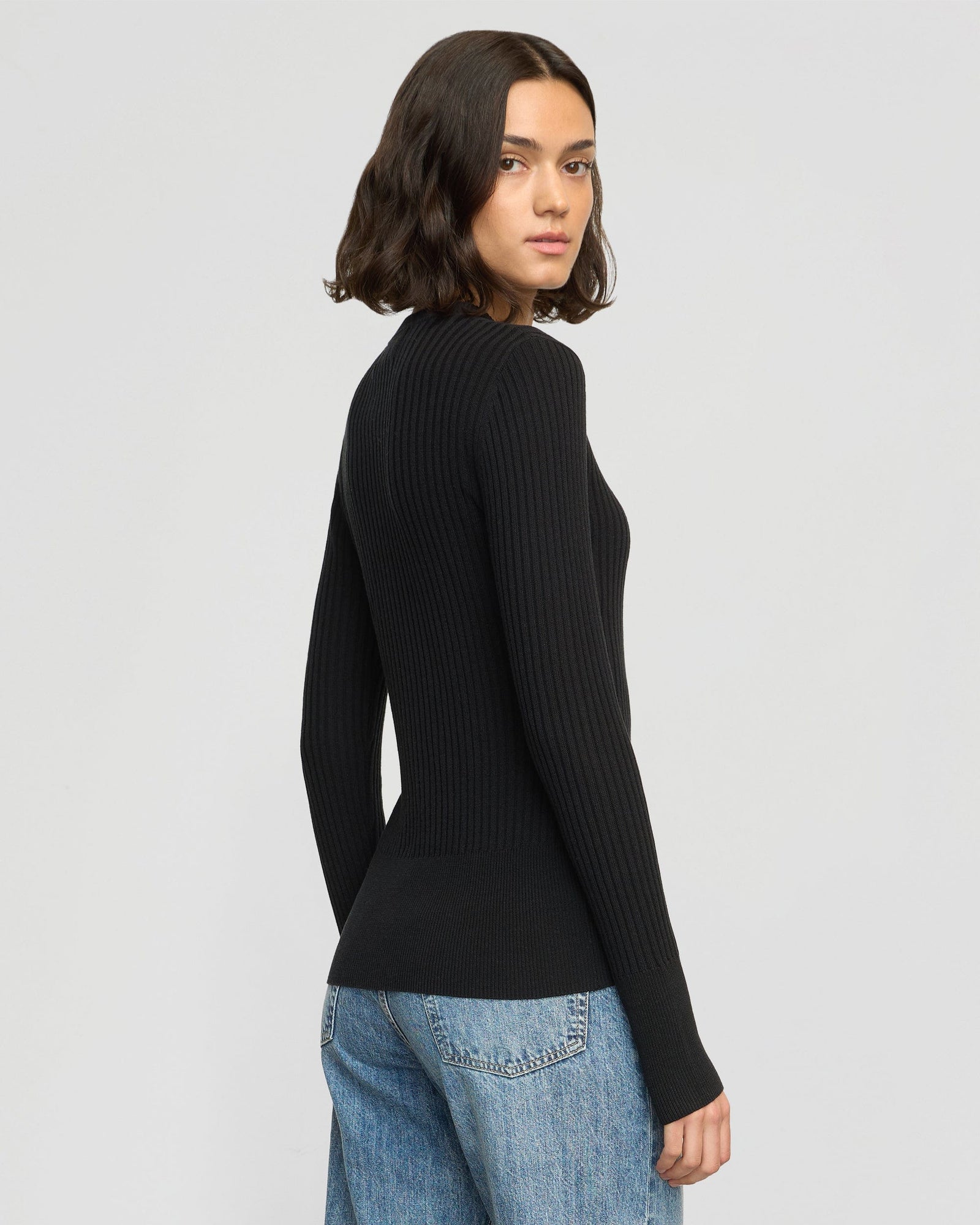 Kayla Ribbed Two-Way Zip Sweater | Black