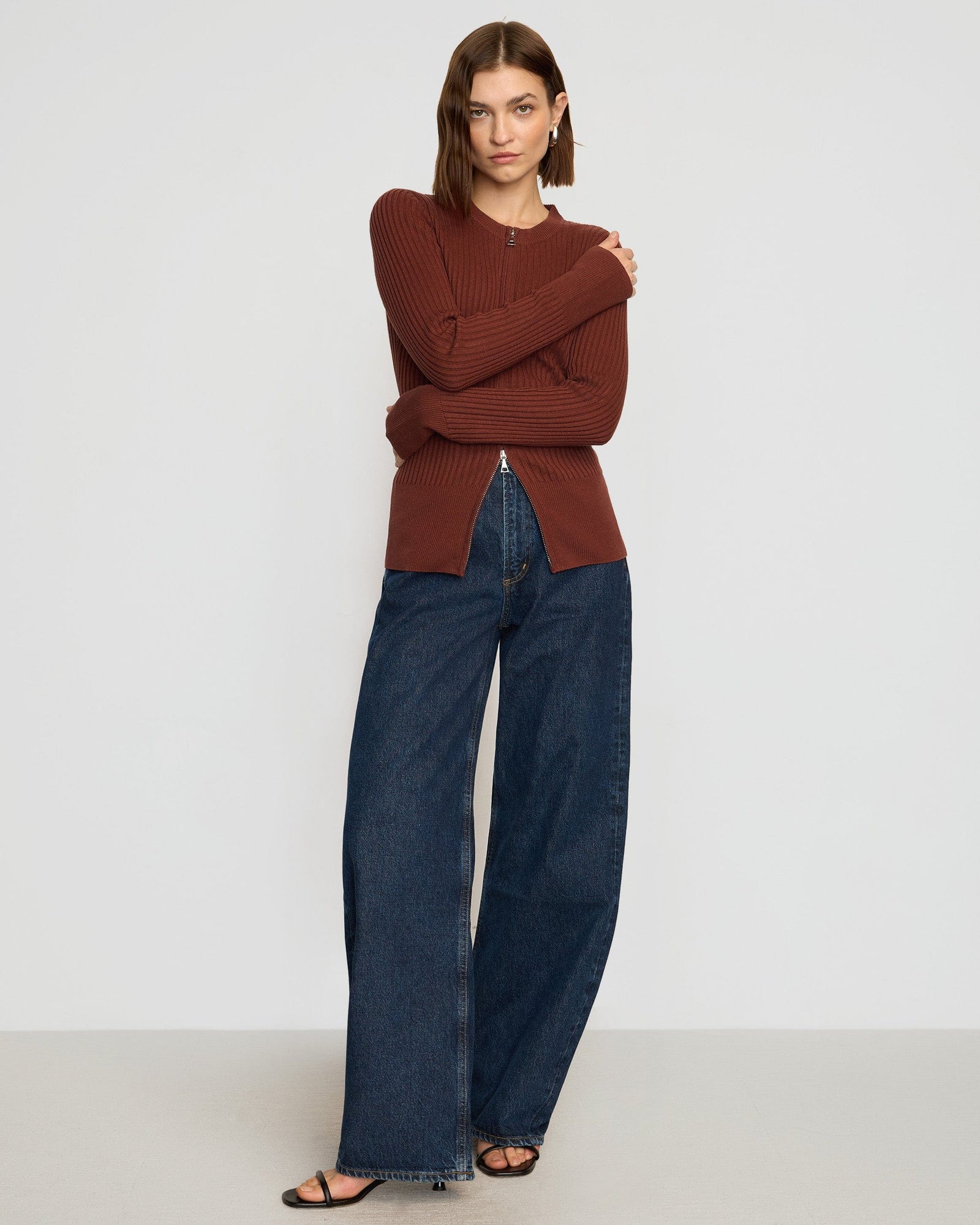Kayla Ribbed Two-Way Zip Sweater | Rustic Red
