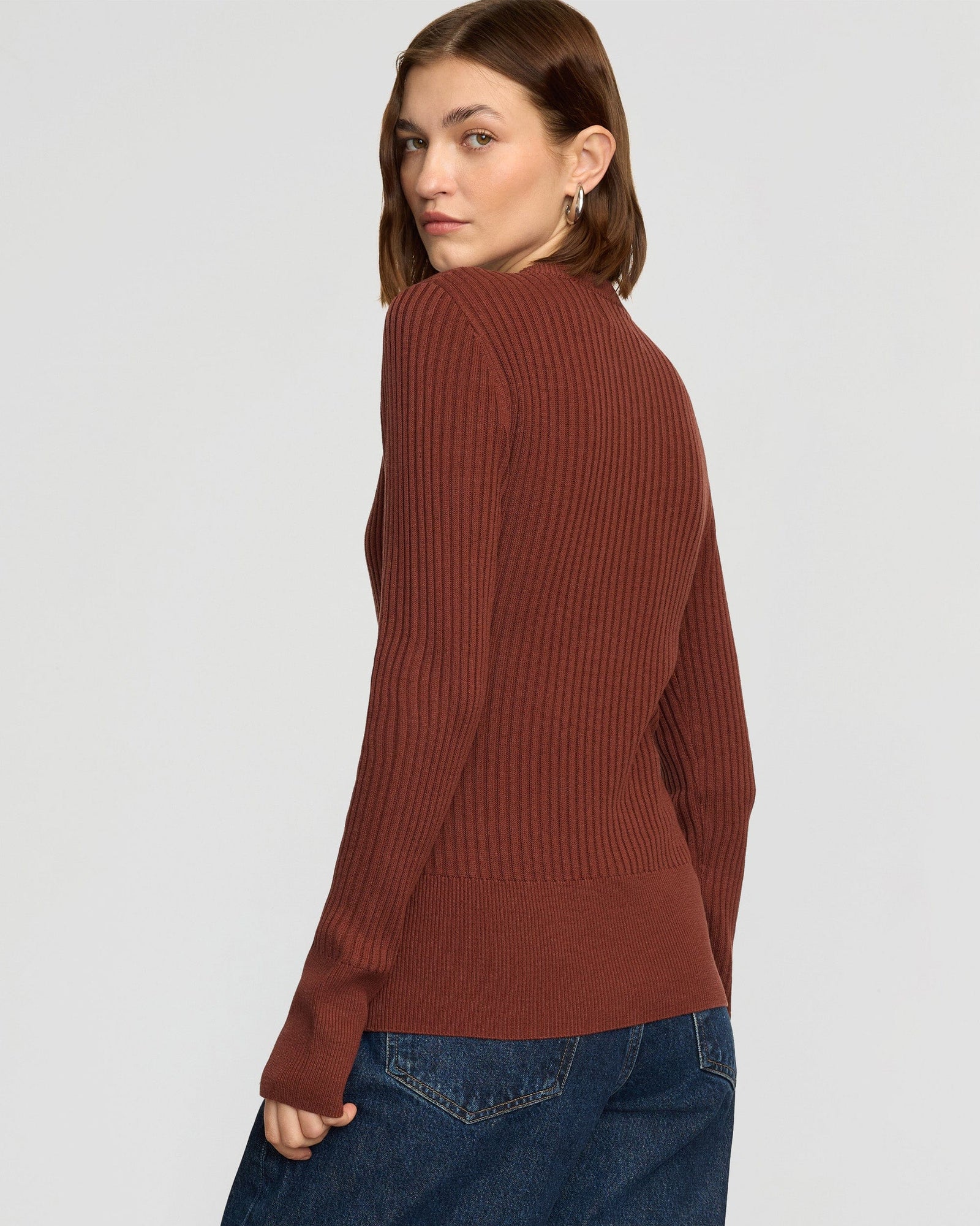 Kayla Ribbed Two-Way Zip Sweater | Rustic Red