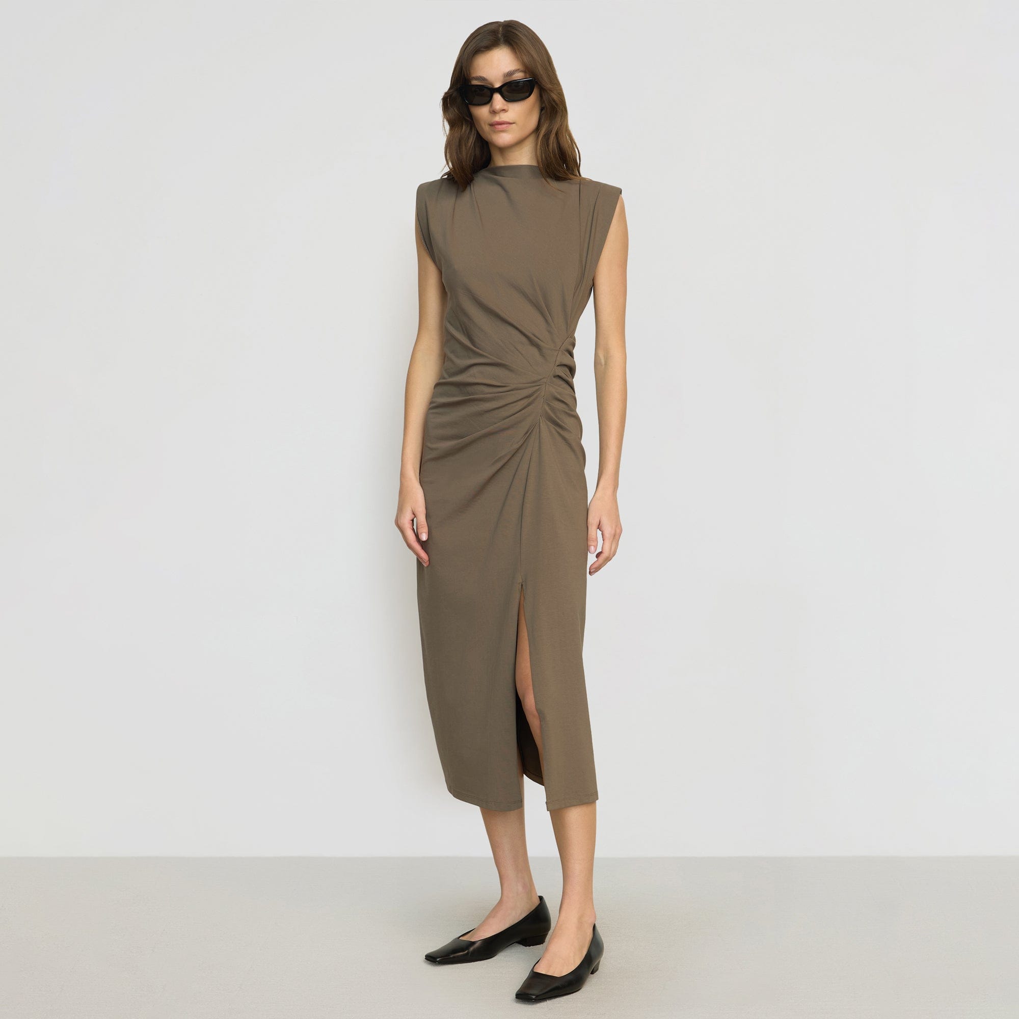 Khelan Sculpted Ruched-Waist Dress | Dark Taupe