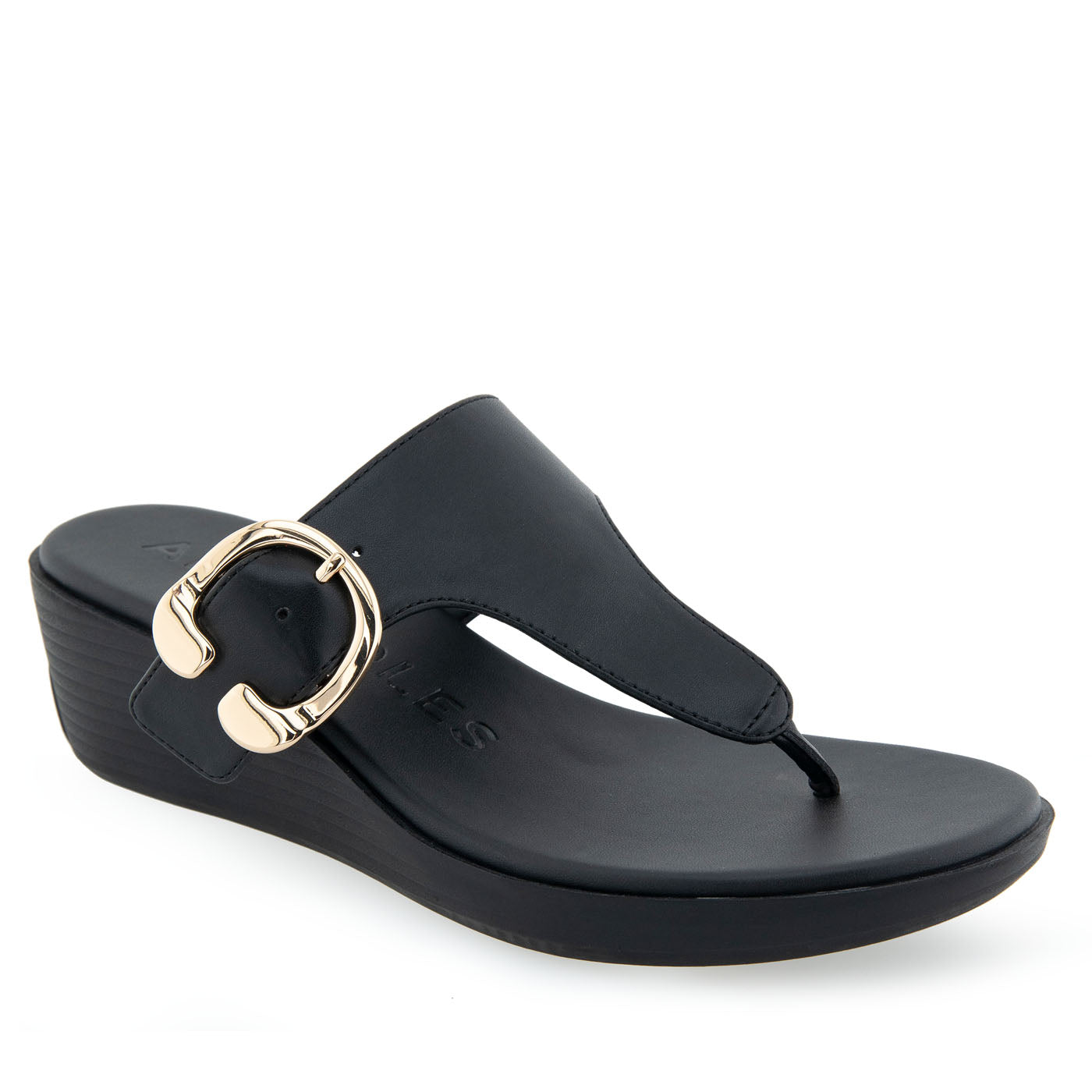 Izola Sandal Wedge | Black Faux Calf