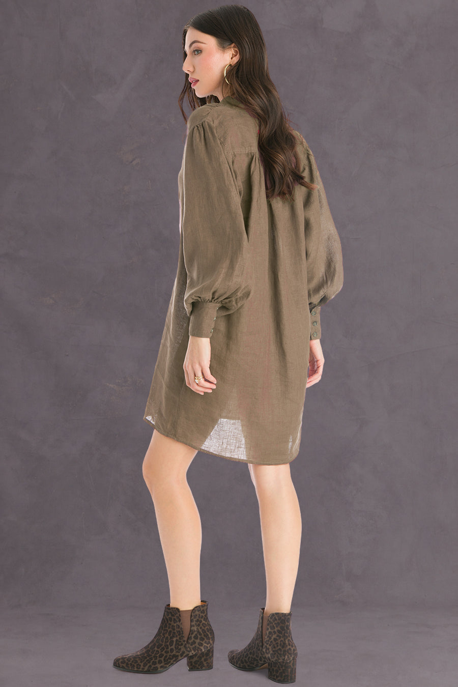 Women | Boho Linen Dress | Olive