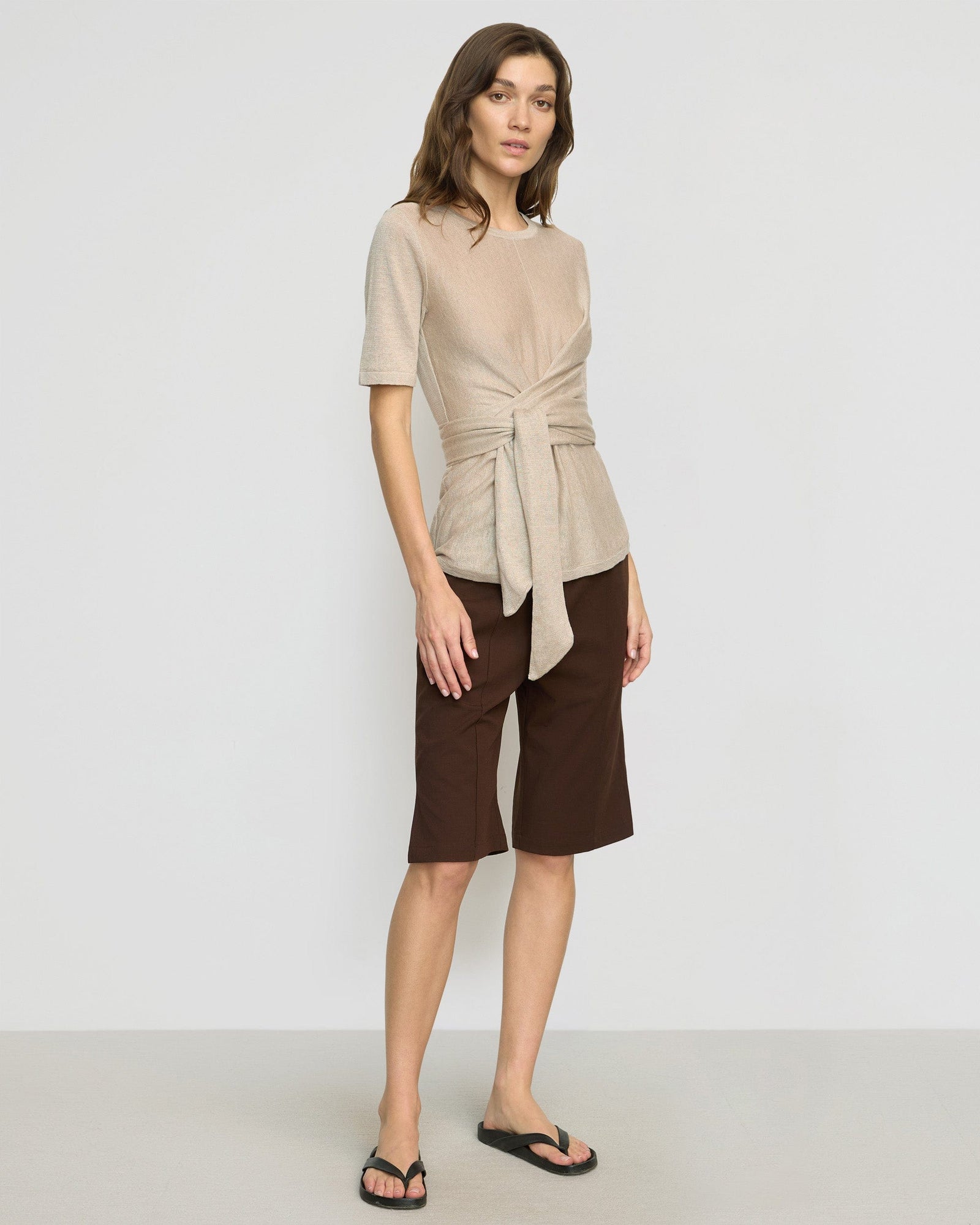 Renee | Lark Tie-Front Linen Sweater in Size Small
