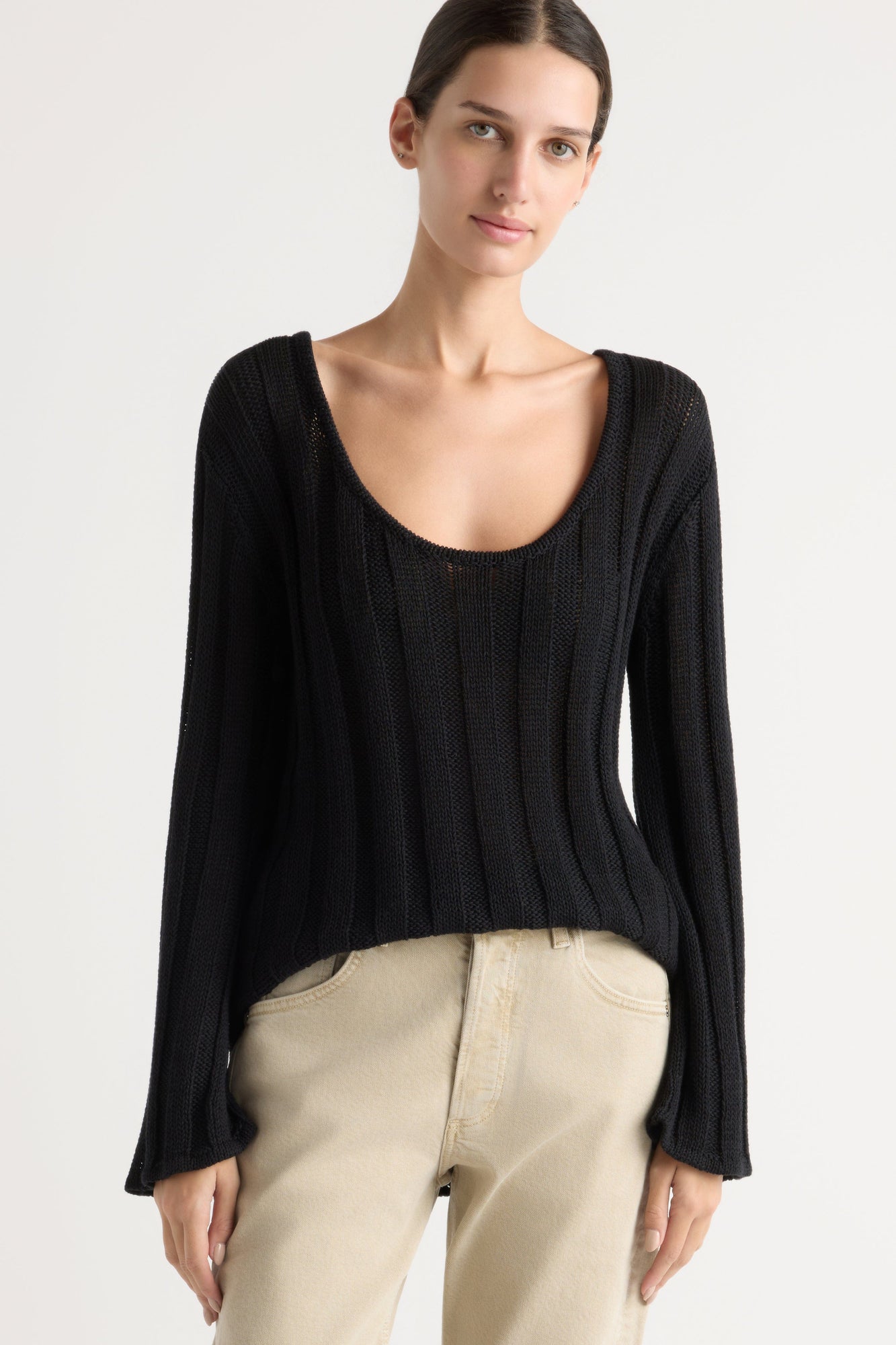 Karolina | Leah Ribbed Scoop-Neck Sweater in Size Extra Small