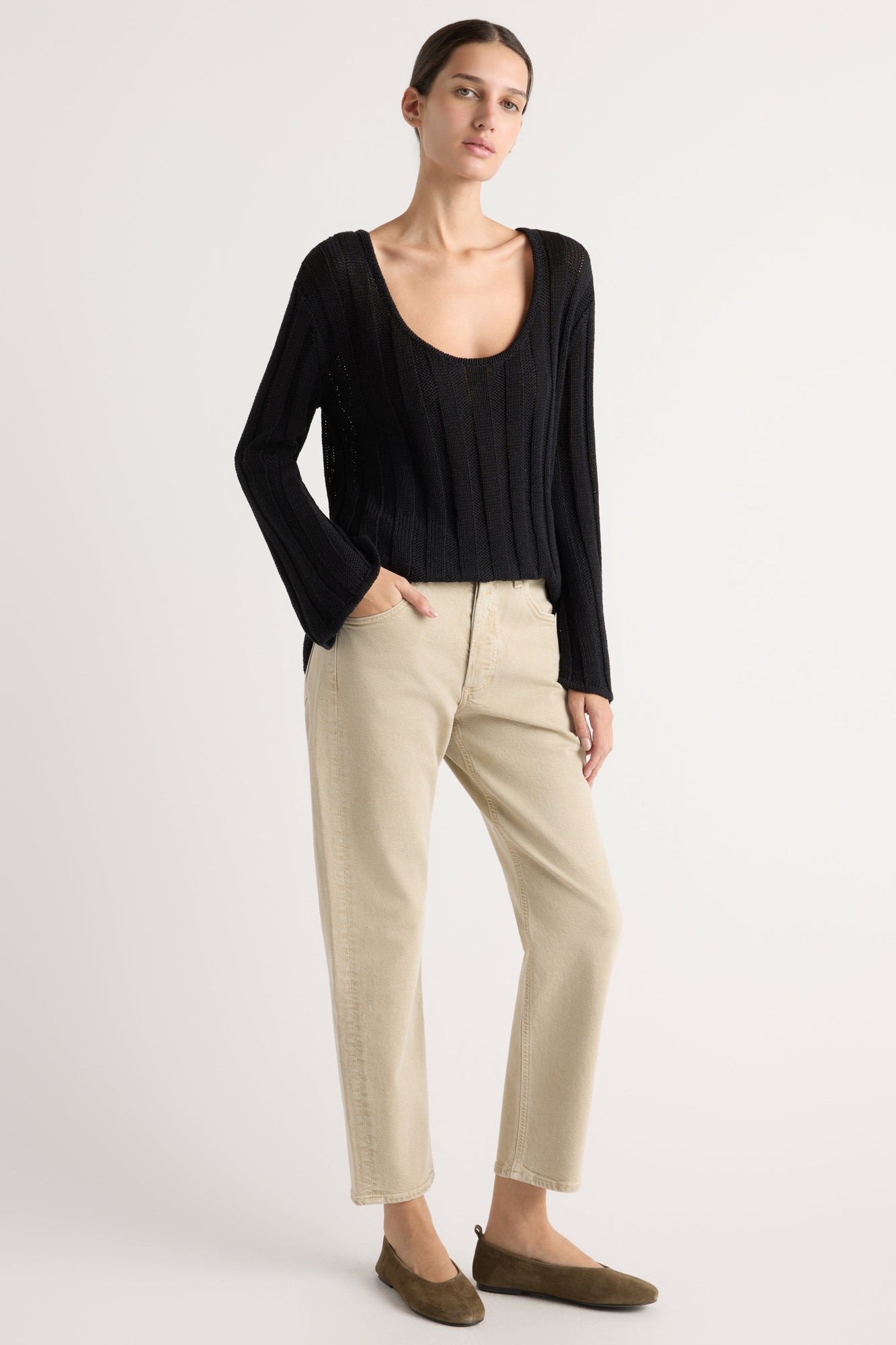 Karolina | Leah Ribbed Scoop-Neck Sweater in Size Extra Small