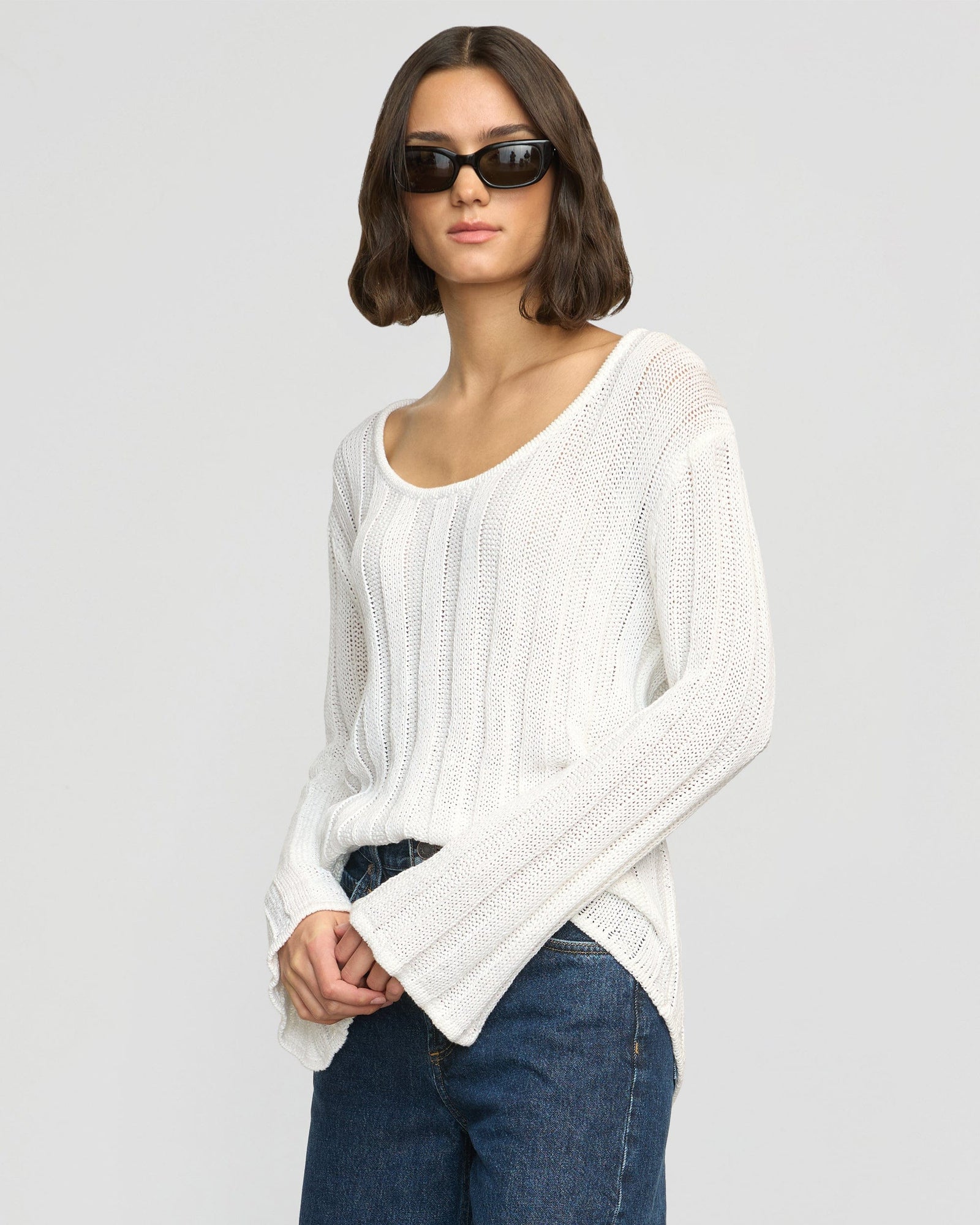 Leah Ribbed Scoop-Neck Sweater | White