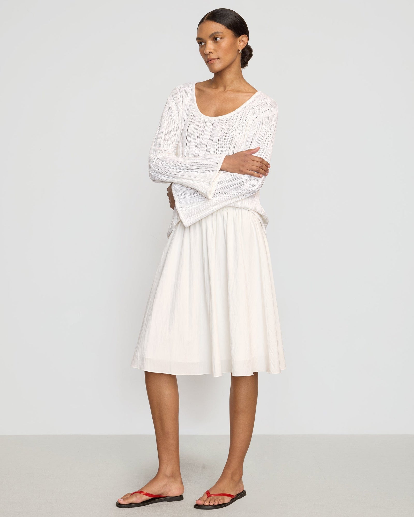 Leah Ribbed Scoop-Neck Sweater | White
