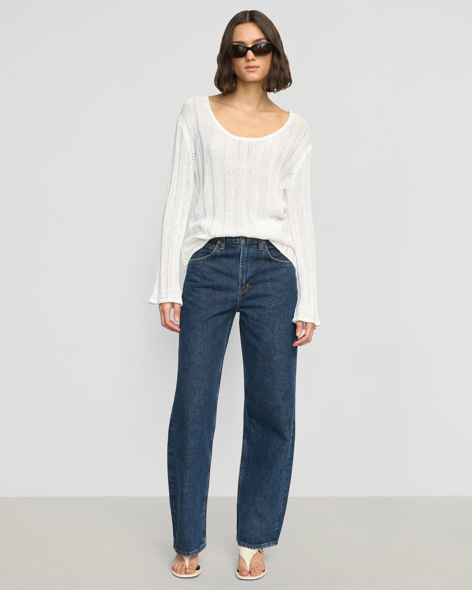 Leah Ribbed Scoop-Neck Sweater | White