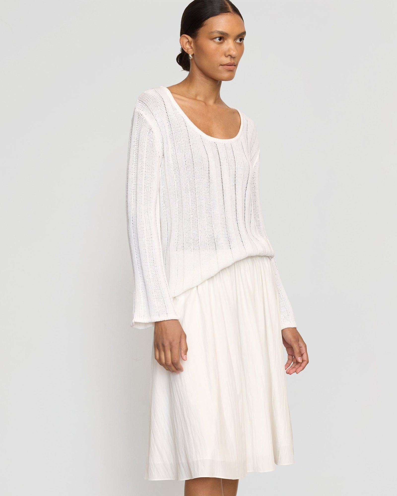 Leah Ribbed Scoop-Neck Sweater | White