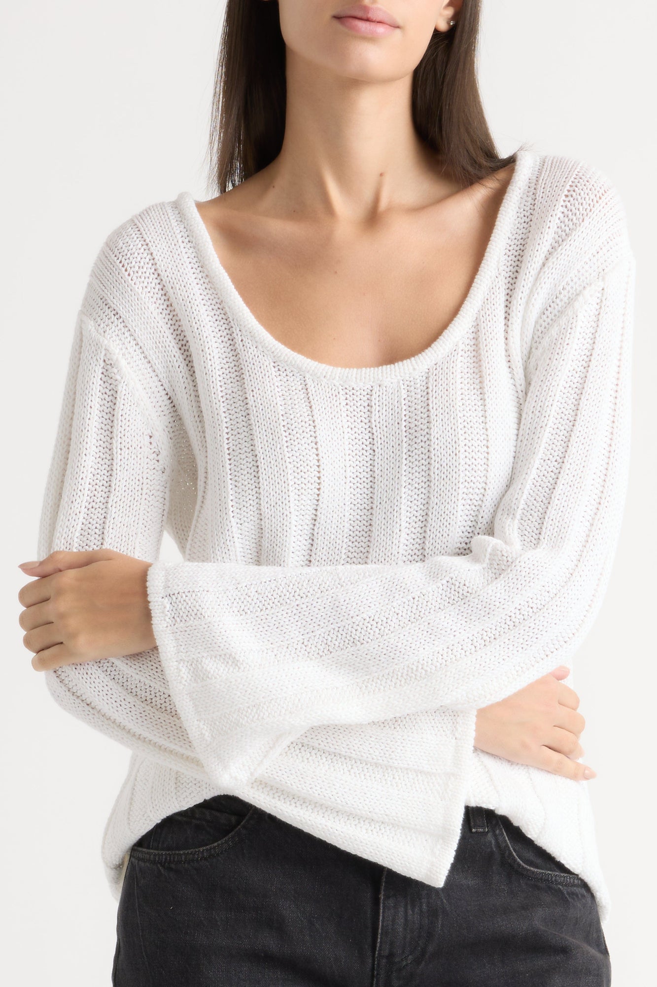 Karolina | Leah Ribbed Scoop-Neck Sweater in Size Extra Small