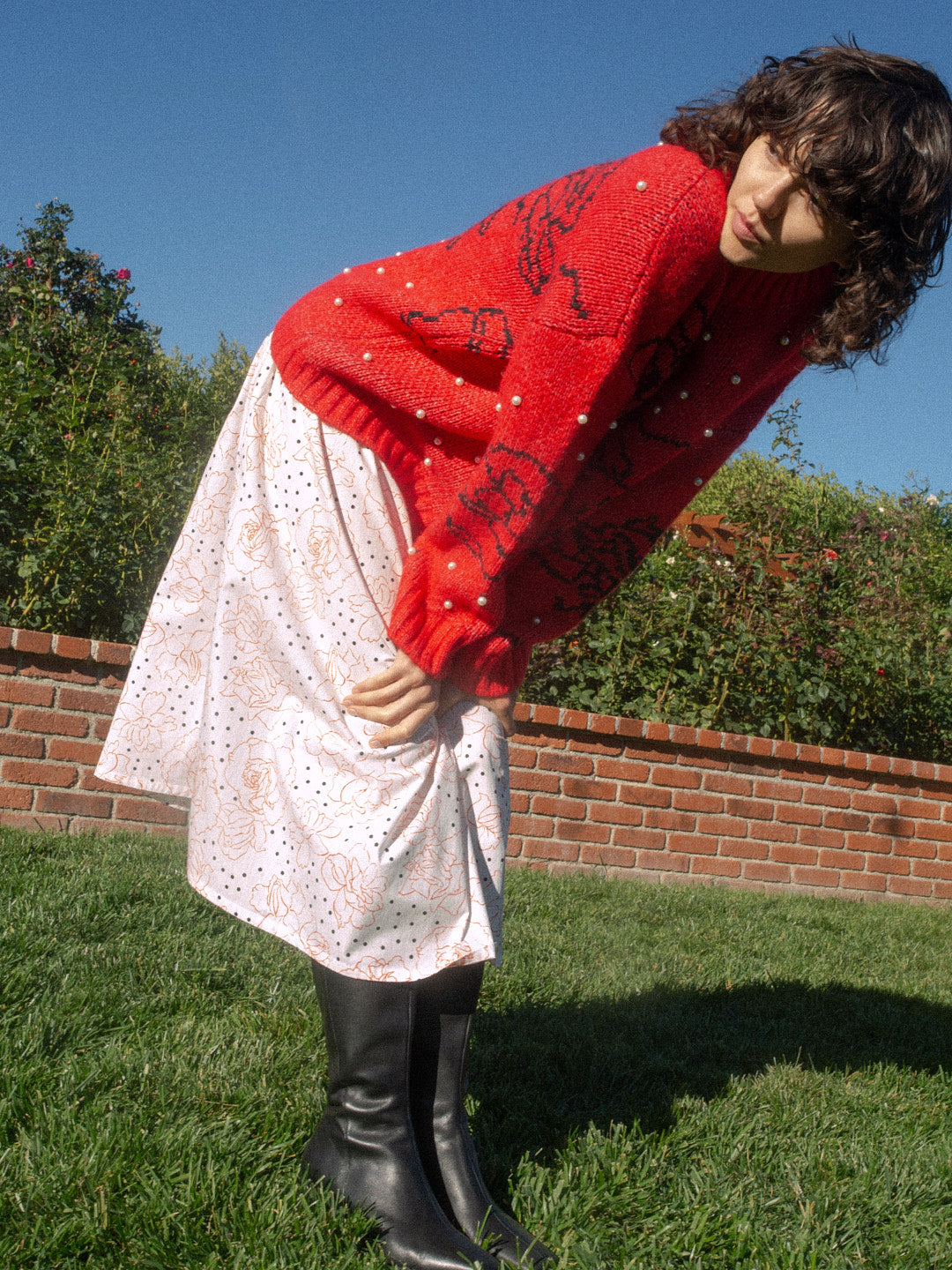 Iris Pearl Sweater | Rose Dot Red