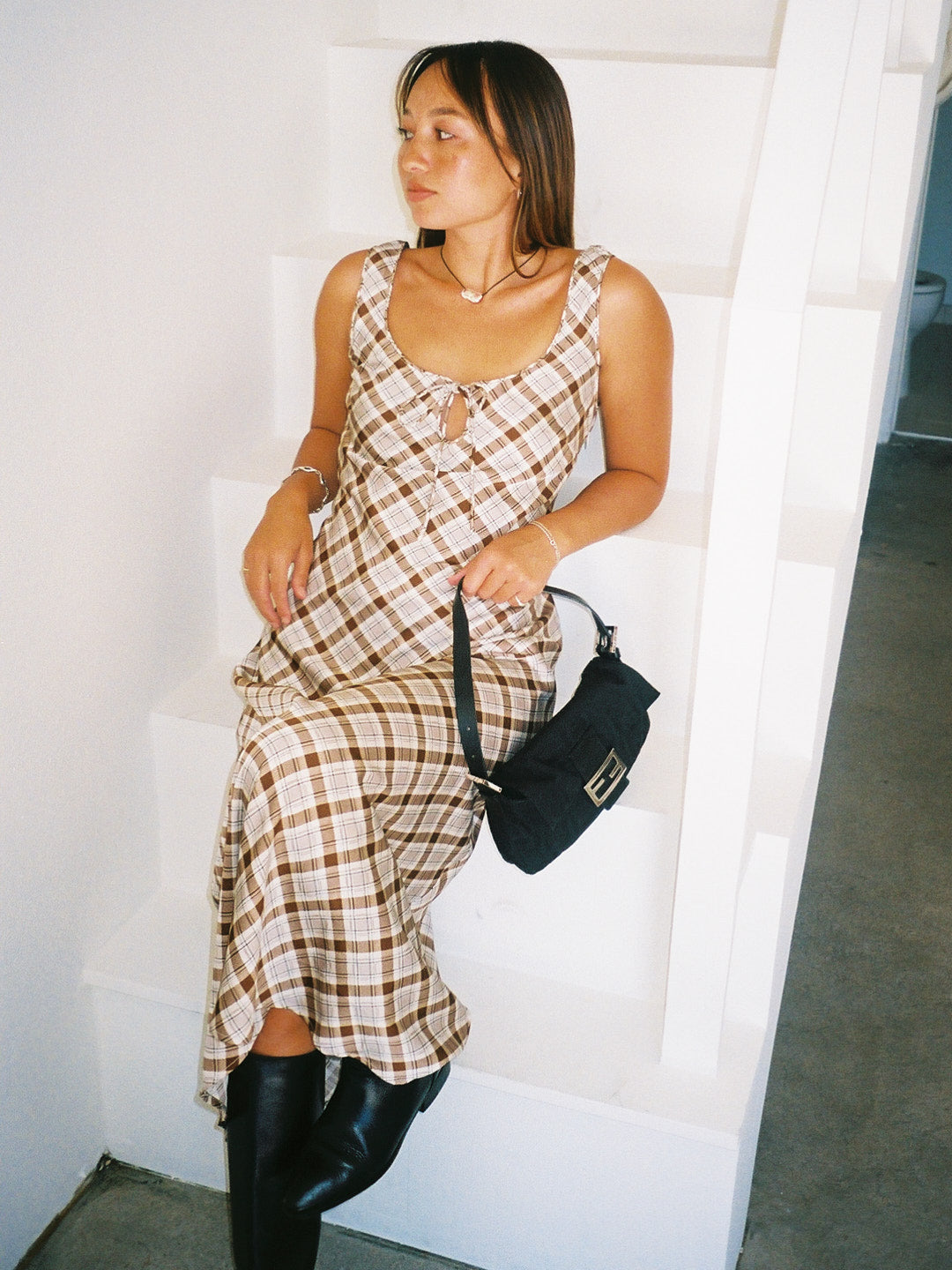 Tabitha Dress | Tan Plaid