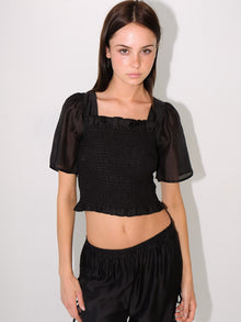Toni Smocked Top | Black Organza