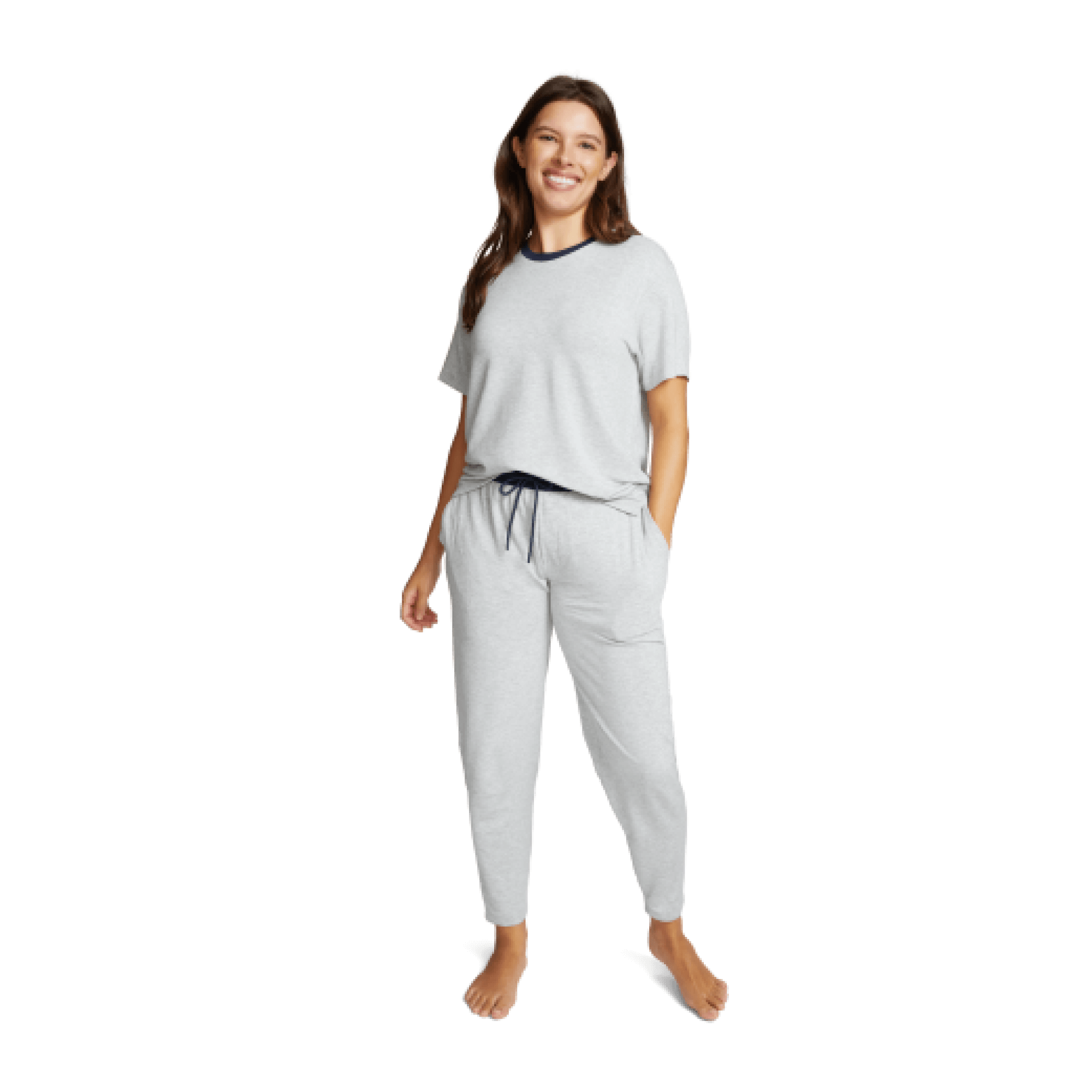 Breathable Modal French Terry Sweatpants | Light Gray Heather/Navy