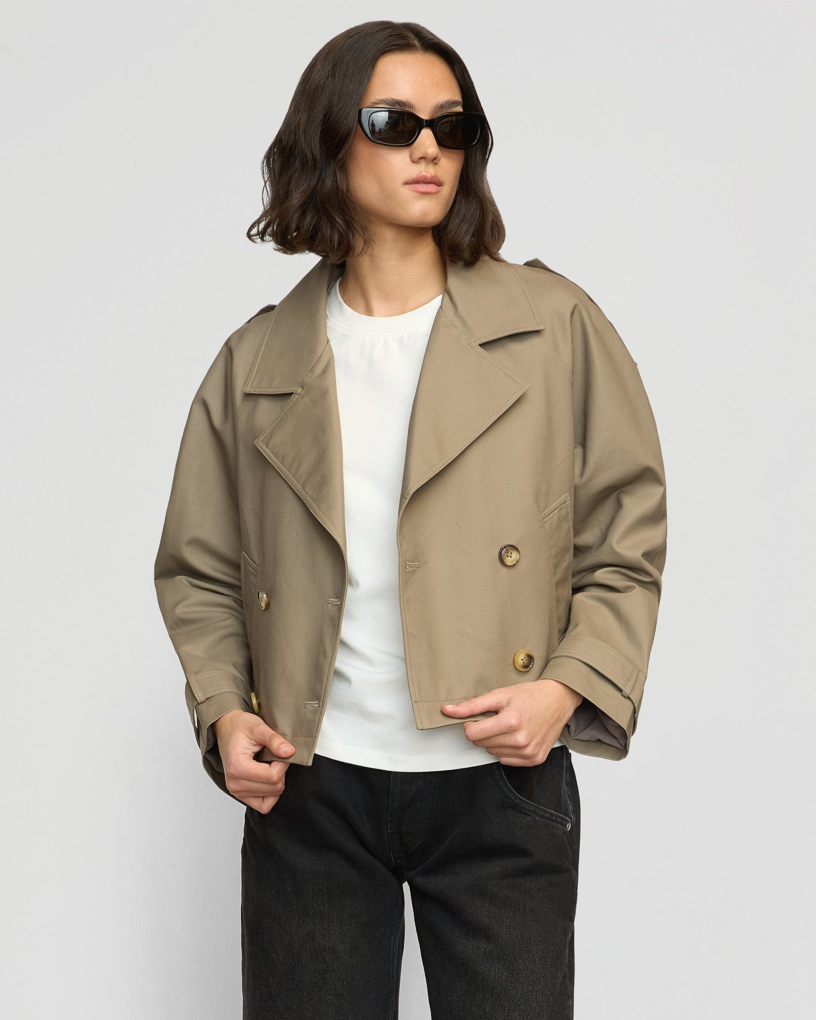 Luca Cropped Trench Jacket | Taupe