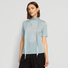 Lucine Scarf-Neck Semi-Sheer Tencel Tee | Sky Blue