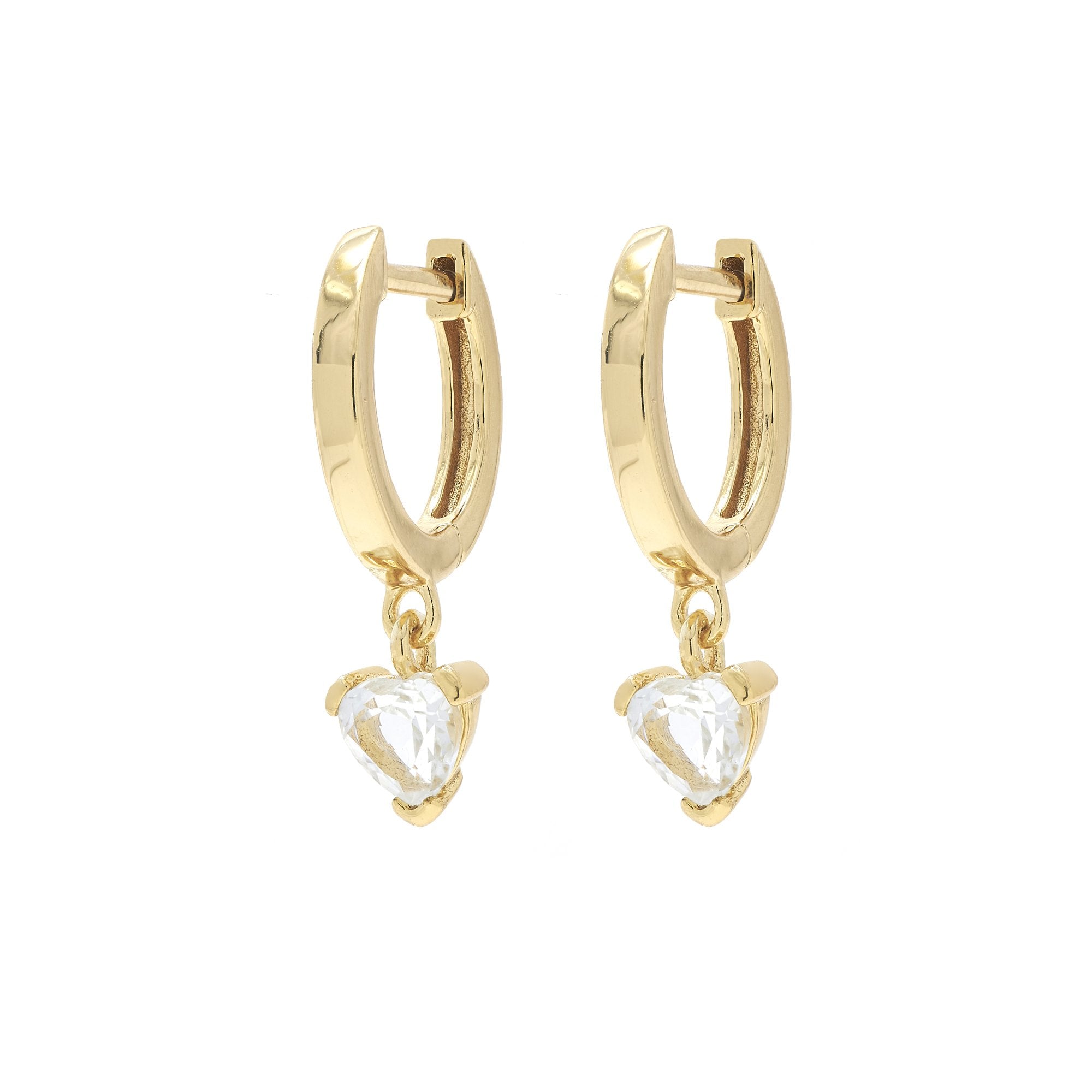 Gold Plated White Topaz Heart Huggies