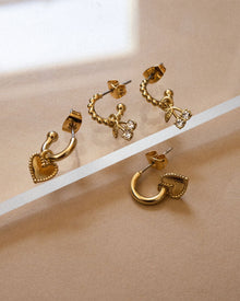 Cherry + Heart Studded Huggies | Silver | Swarovski Crystals