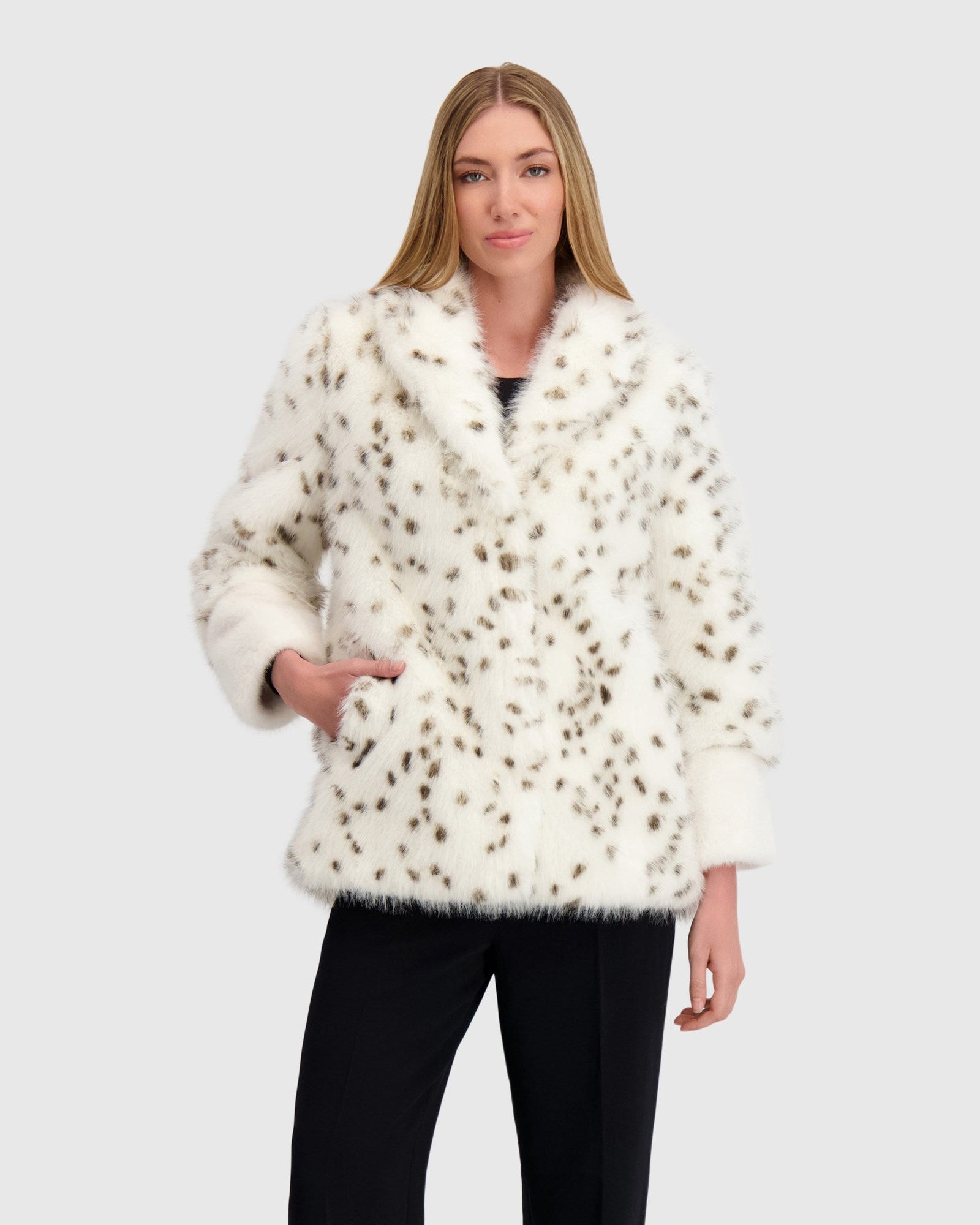 Fur-Free Fox And Mink (Faux Fur) Jacket | White/Black Spotted