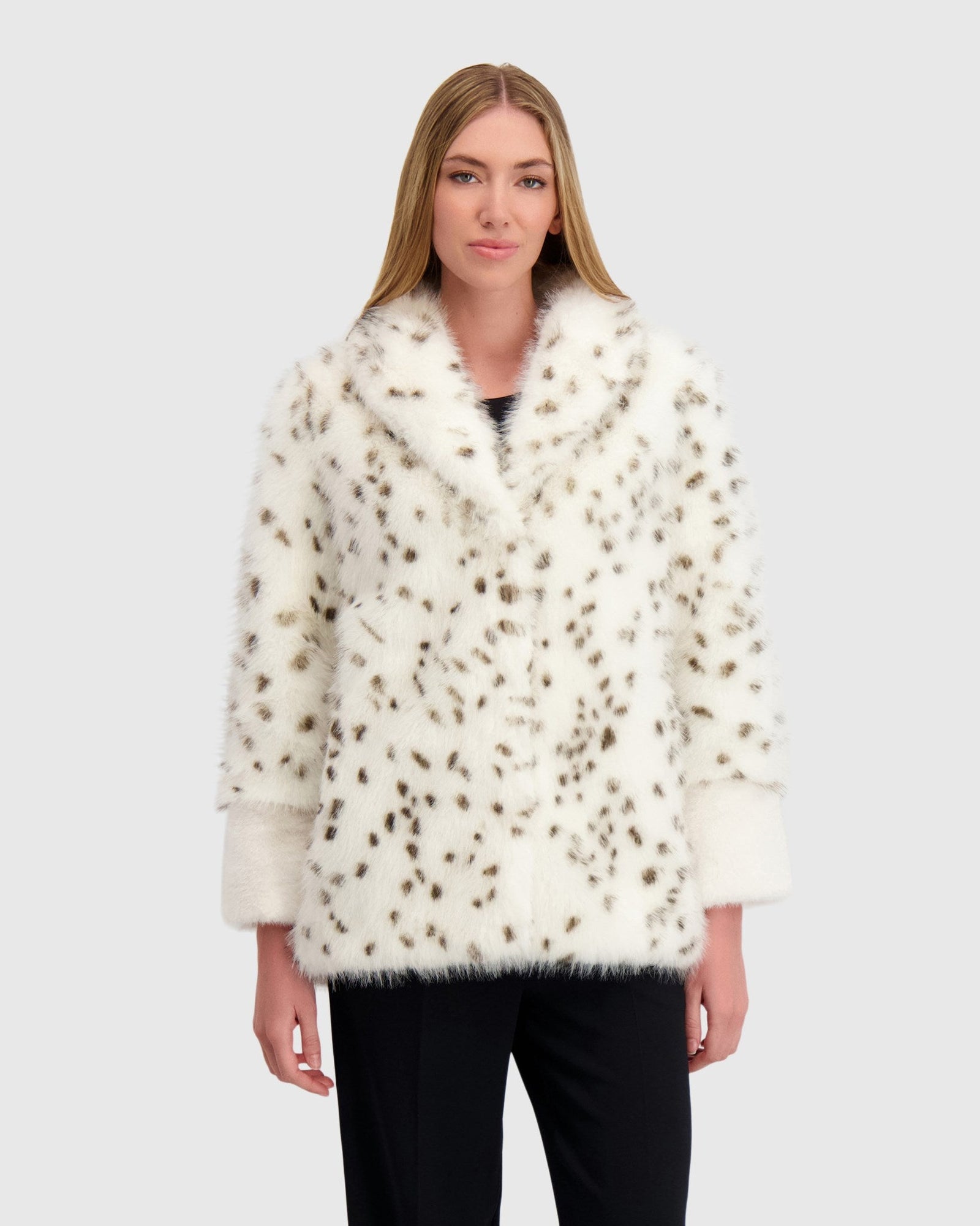 Fur-Free Fox And Mink (Faux Fur) Jacket | White/Black Spotted